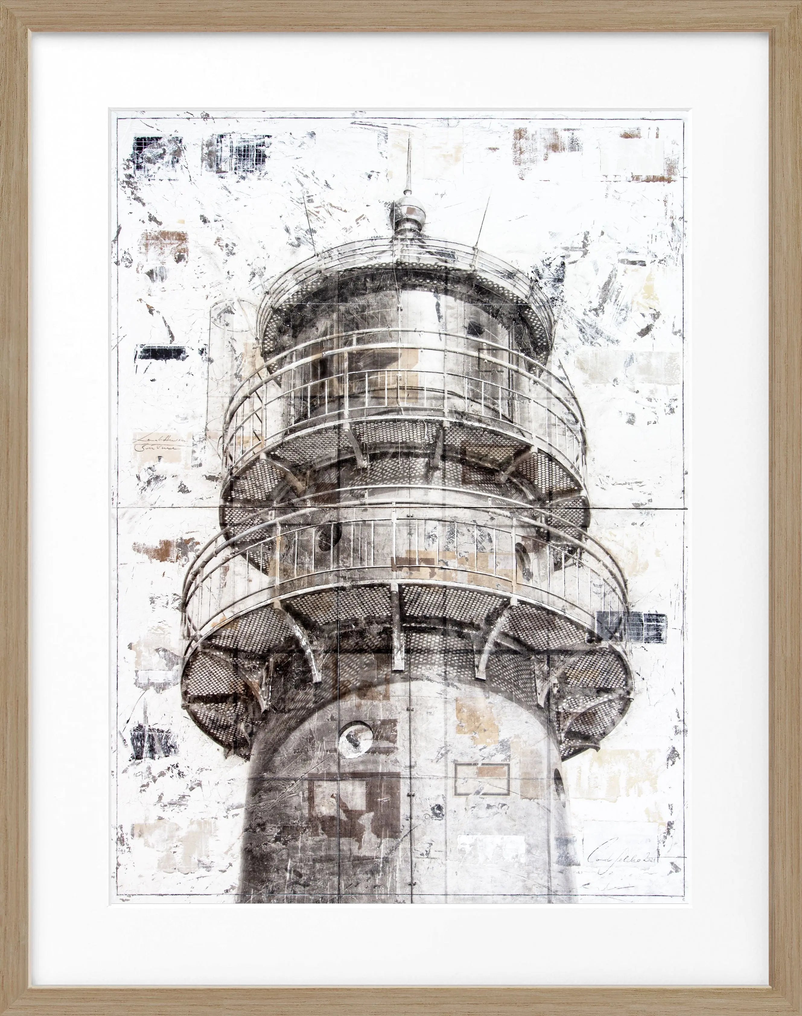 Schwarz umrahmtes Poster mit Leuchtturm in Büsum, Teil der Cosman-Photocollection, Maße 25x31 cm, maritime Dekoration