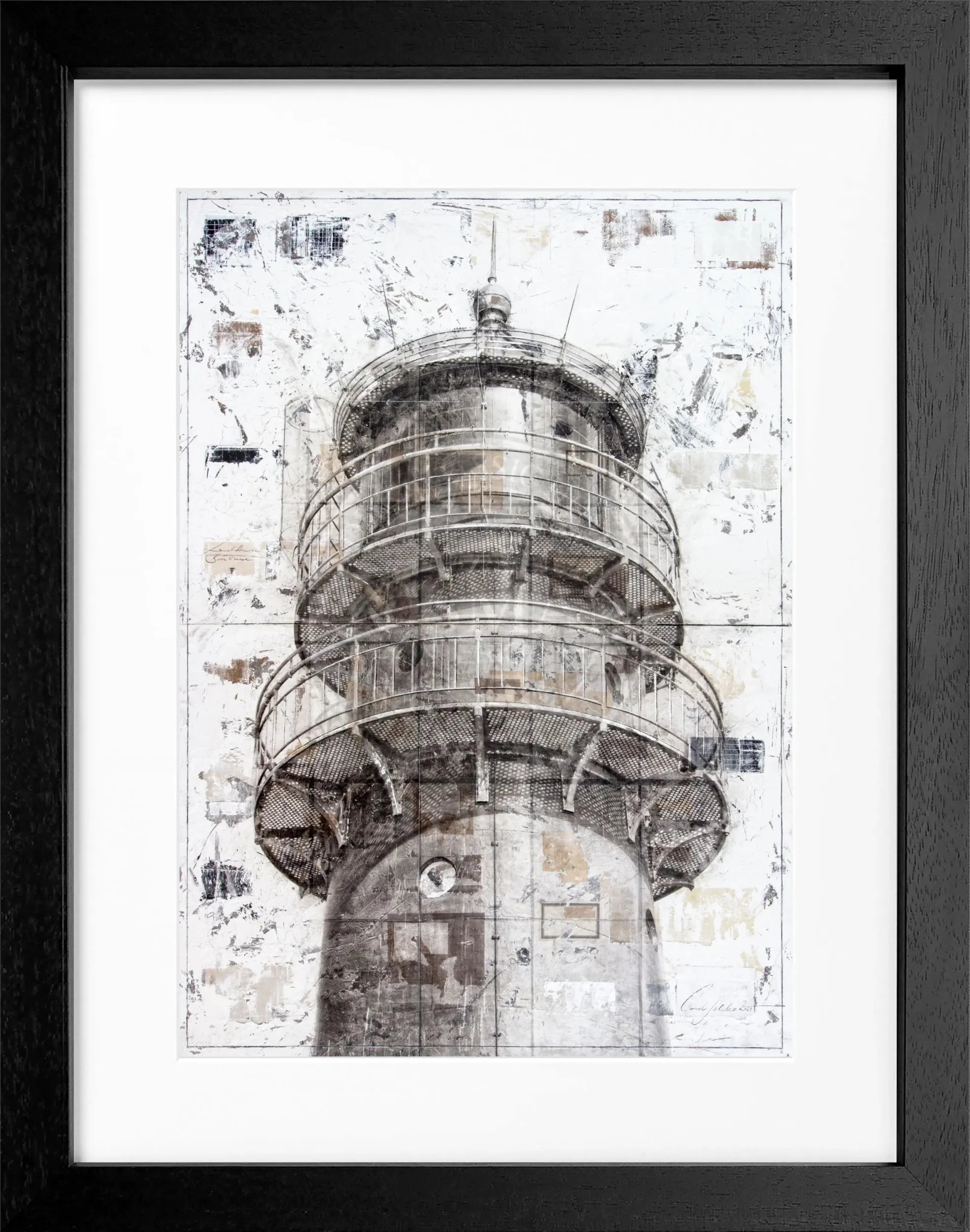 Schwarz-weißes Poster mit Leuchtturm in Rahmen, von Cosman-Photocollection, Maße 25x31 cm, Motiv aus Büsum.
