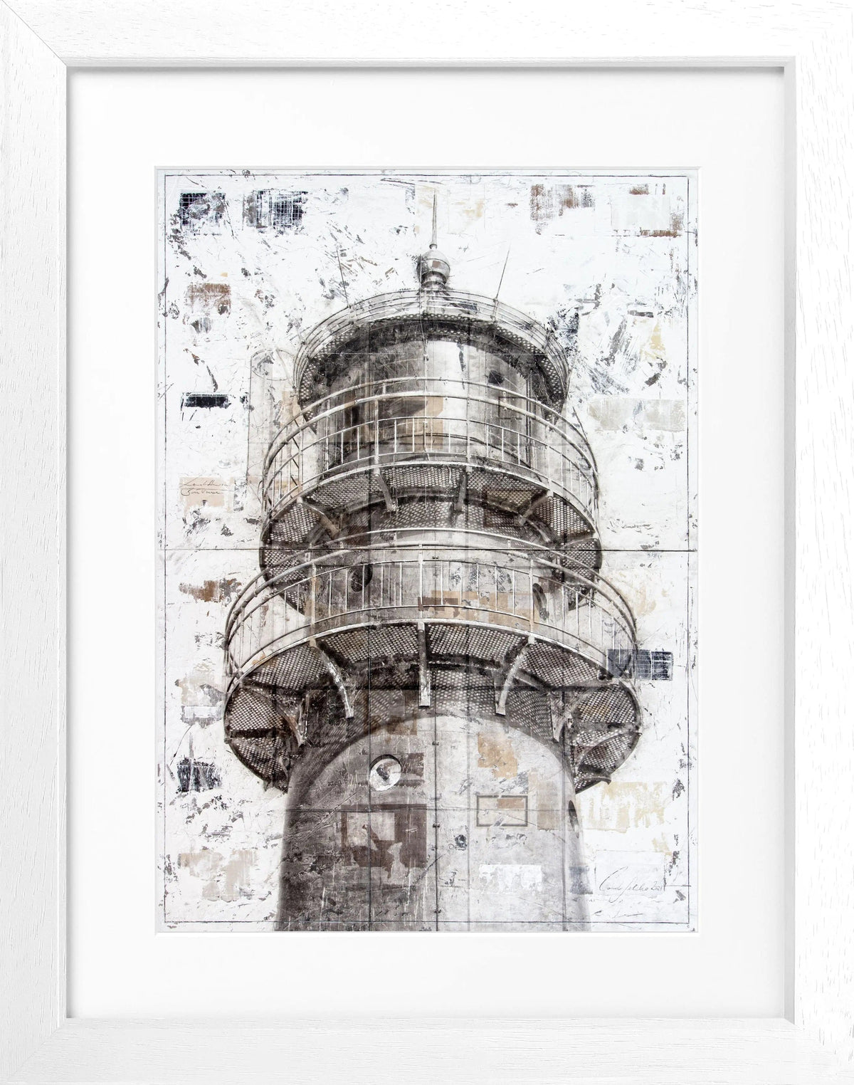Schwarzweißer Poster mit Rahmen von Leuchtturm Büsum, von Cosman-Photocollection, Maße 25x31 cm, dekoratives Wandbild