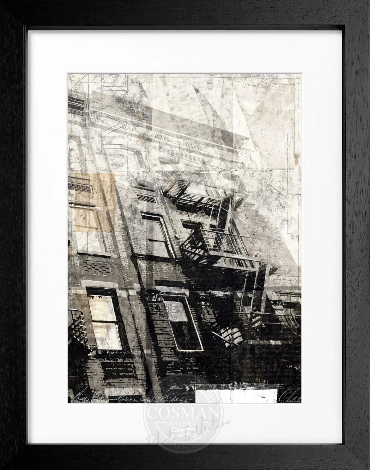 Schwarz-weißer Poster mit Rahmen von Cosman-Photocollection, NYC Feuertreppe, 25x31 cm, Wanddekoration, urbanes Motiv