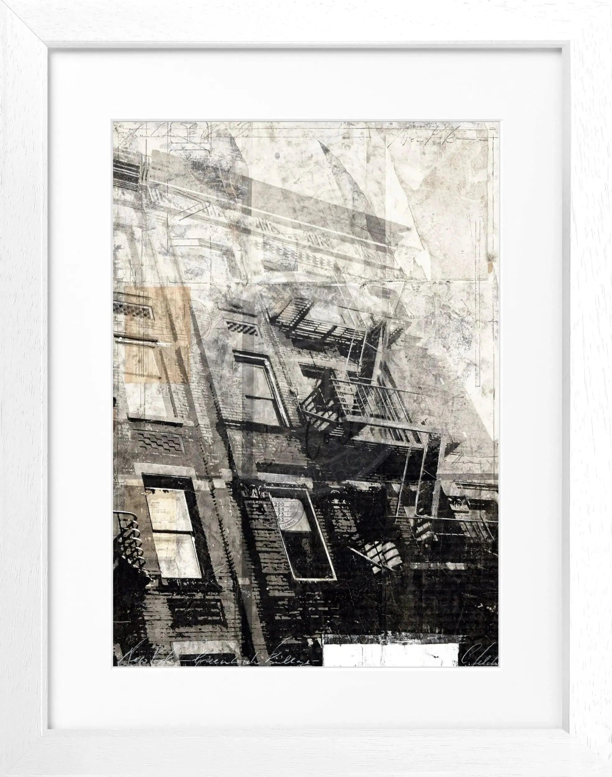 Schwarzes Poster mit Rahmen "NYC Feuertreppe" von Cosman-Photocollection, 25x31 cm, urbanes New York Motiv
