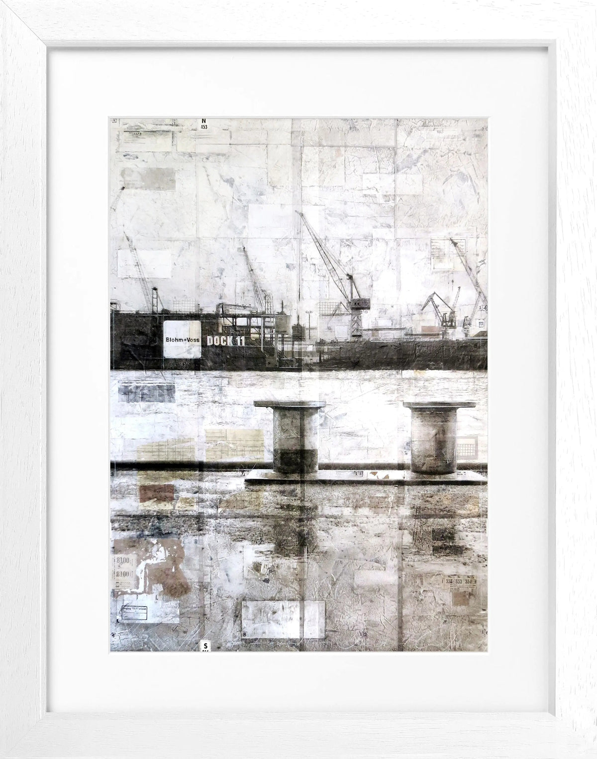 Schwarzer Poster mit Rahmen von Cosman-Photocollection, Poller im Hamburger Hafen, Maße 25x31cm, Wanddekoration