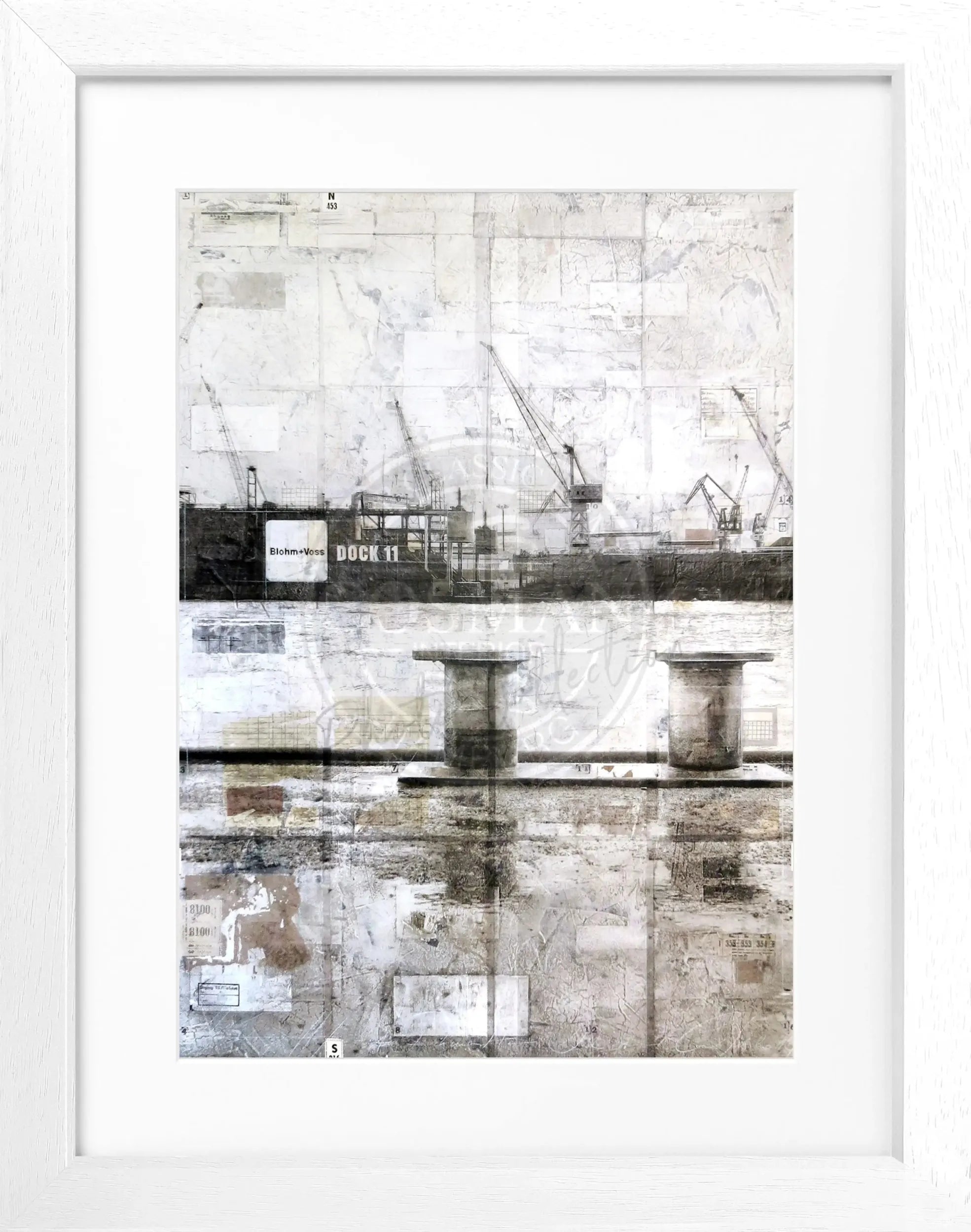 Schwarzer Poster mit Rahmen von Cosman-Photocollection, Poller im Hamburger Hafen, Maße 25x31cm, Wanddekoration