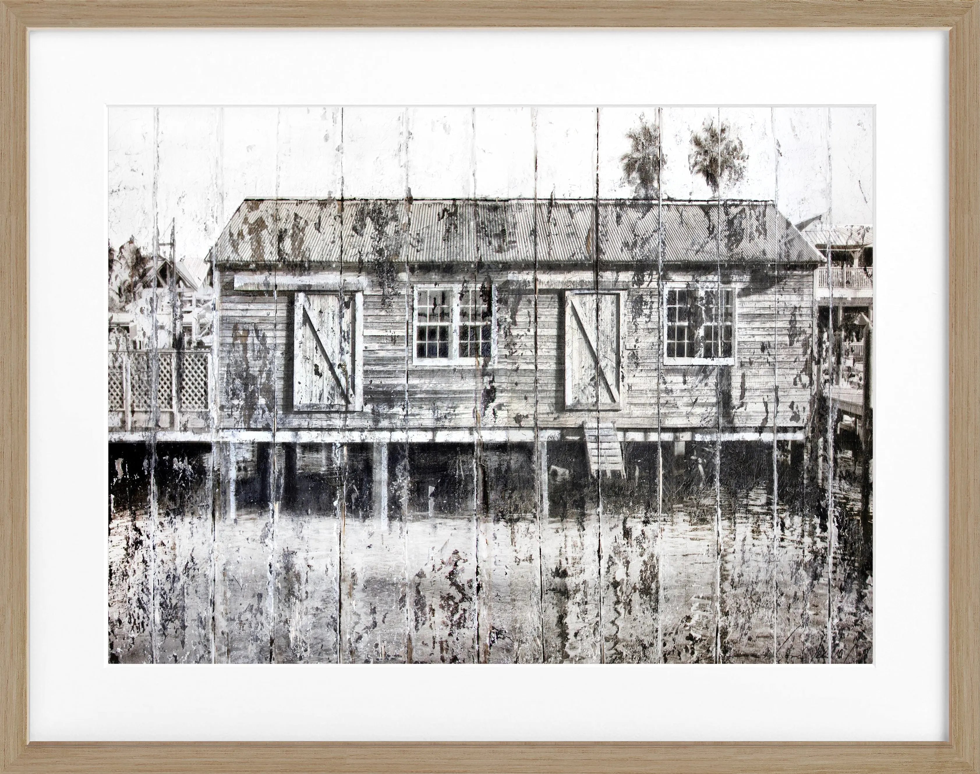 Schwarz gerahgter Poster 'Boat House' Key West von Cosman-Photocollection, 31x25cm, mit maritimen Hausmotiv