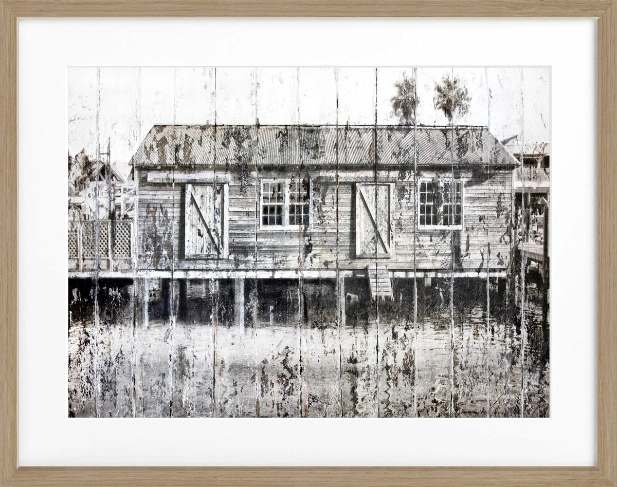 Schwarz gerahgter Poster 'Boat House' Key West von Cosman-Photocollection, 31x25cm, mit maritimen Hausmotiv