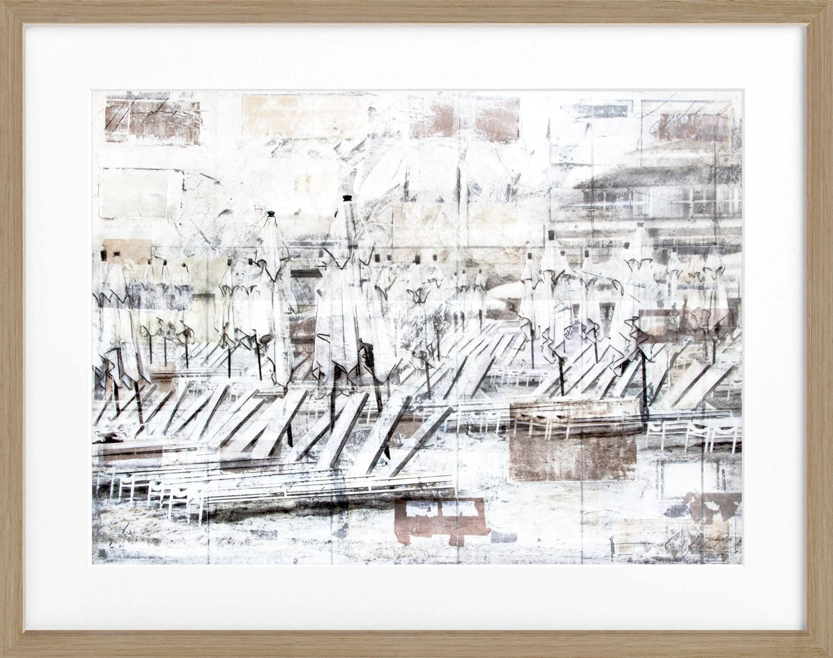 Schwarzweißer Poster mit Rahmen ’Beach’ Hamptons Long Island von Cosman-Photocollection, 31x25 cm, Meereslandschaft.