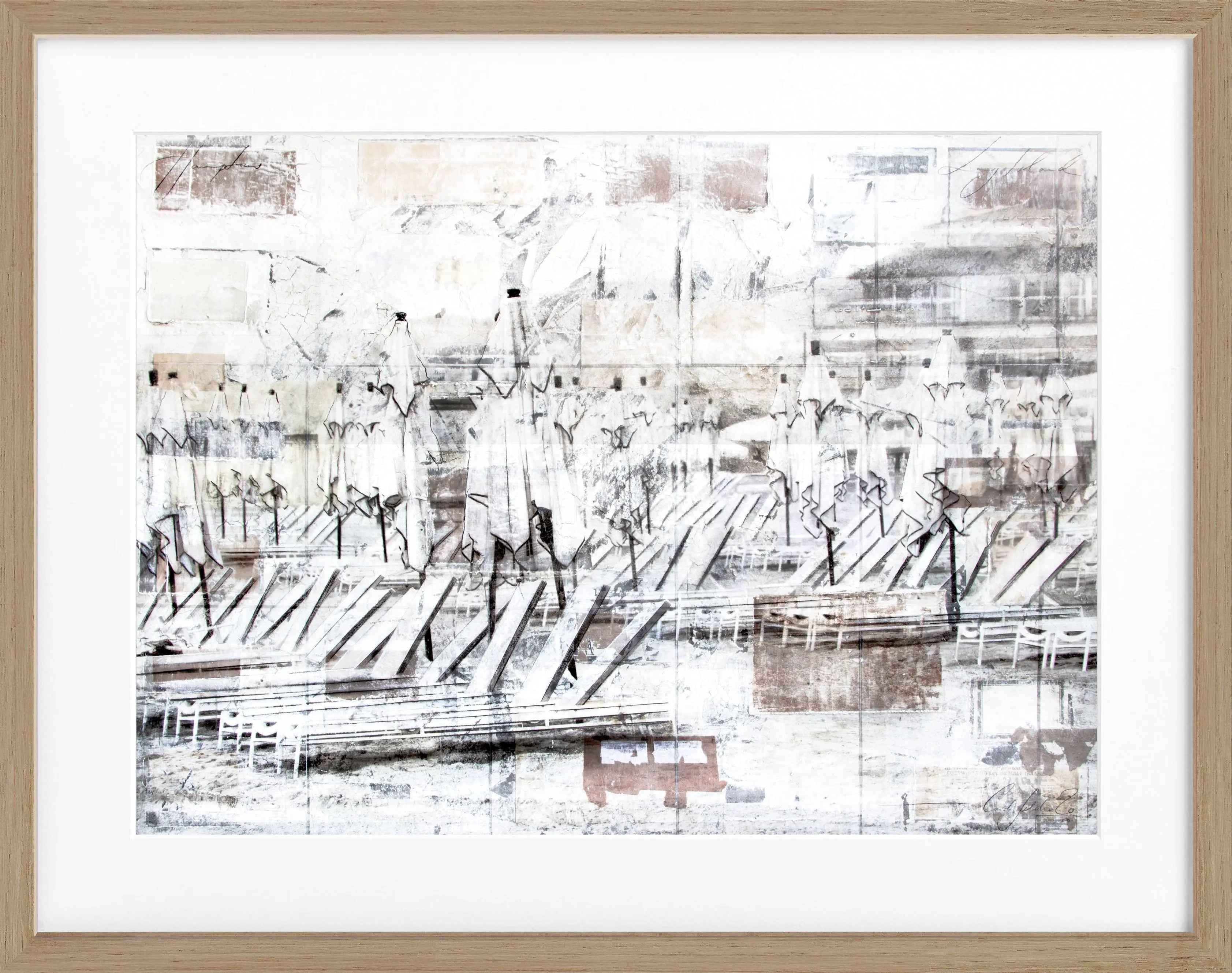 Schwarzweißer Poster mit Rahmen ’Beach’ Hamptons Long Island von Cosman-Photocollection, 31x25 cm, Meereslandschaft.