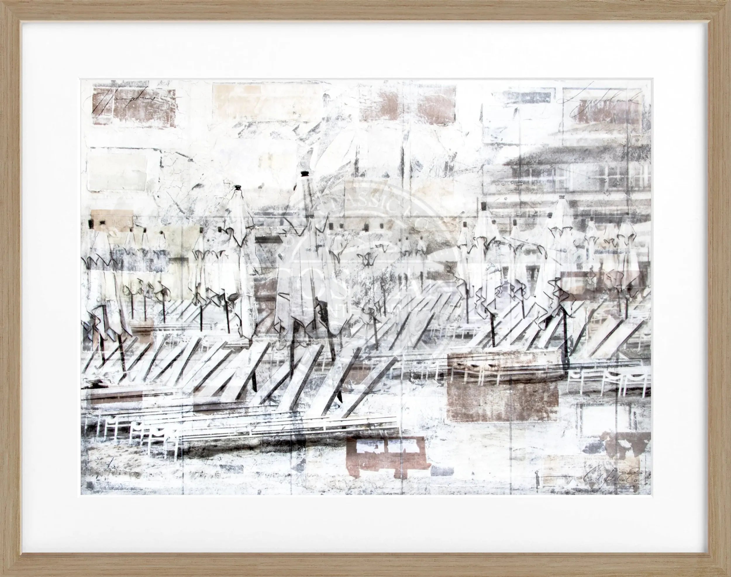 Schwarzweißer Poster mit Rahmen ’Beach’ Hamptons Long Island von Cosman-Photocollection, 31x25 cm, Meereslandschaft.