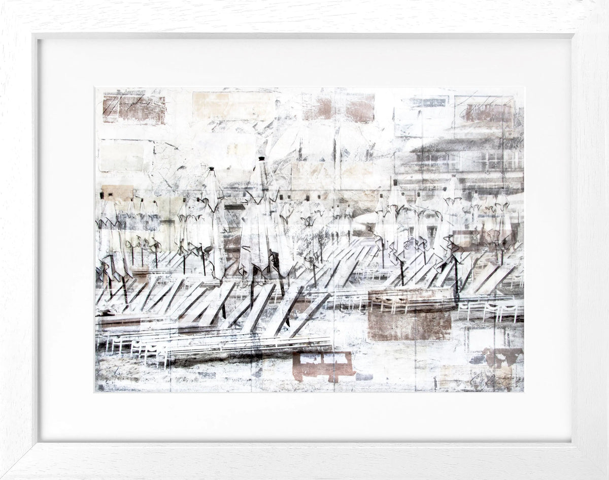 Schwarzer Poster mit Rahmen ’Beach’ Hamptons Long Island, Cosman-Photocollection, 31x25 cm, modernes Strandbild.