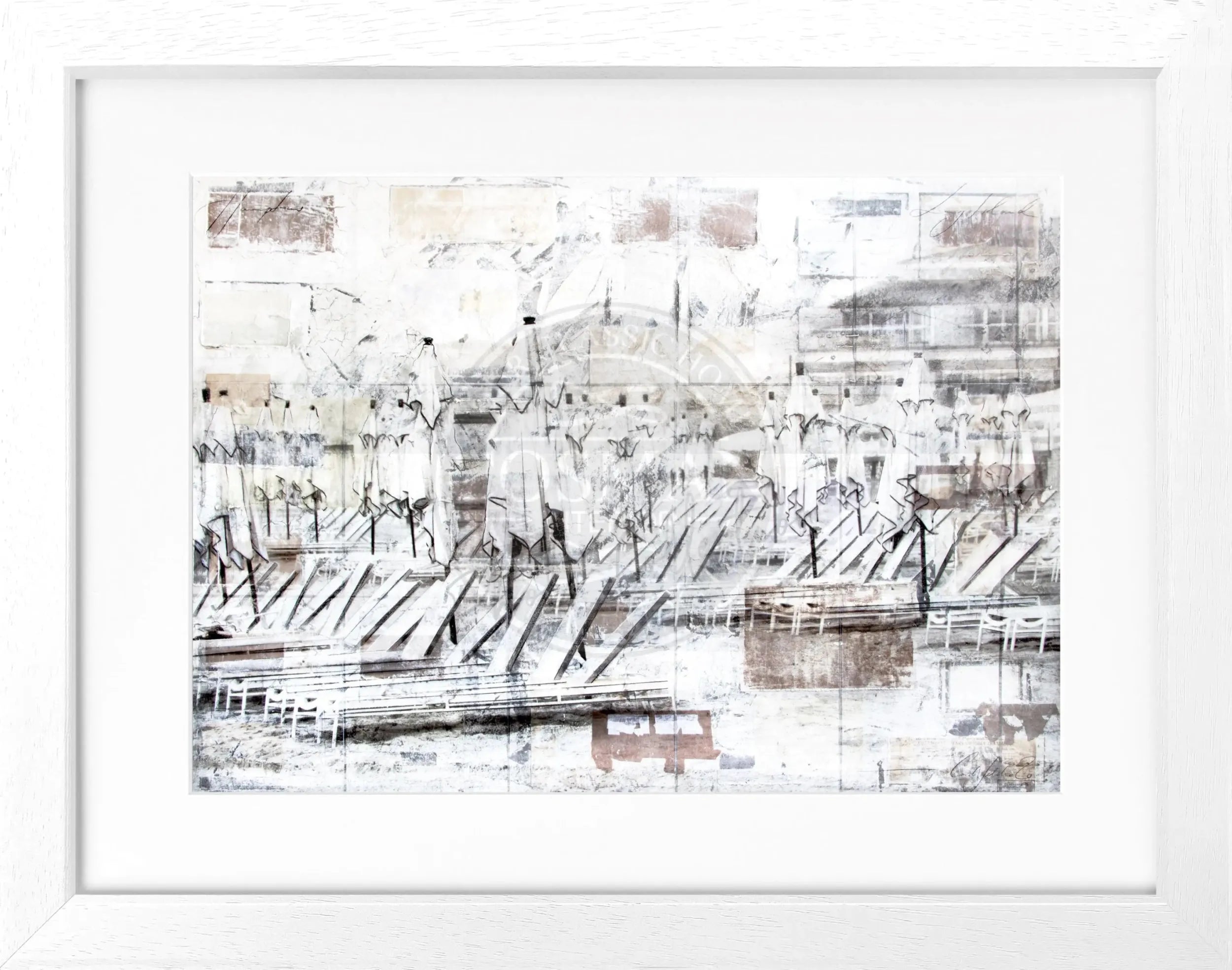 Schwarzer Poster mit Rahmen ’Beach’ Hamptons Long Island, Cosman-Photocollection, 31x25 cm, modernes Strandbild.