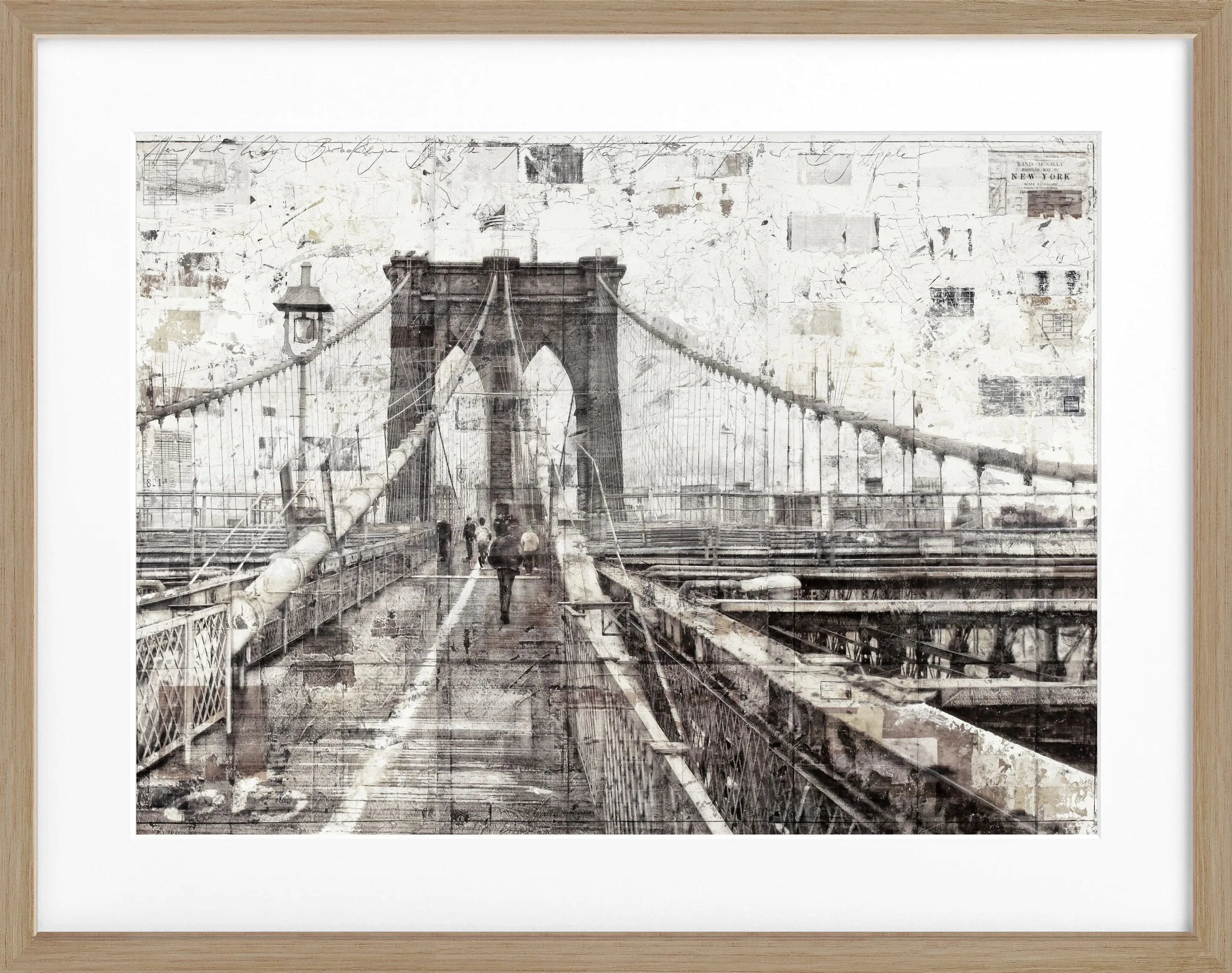 Schwarz-weiß Poster mit Rahmen der Brooklyn Bridge von Cosman-Photocollection, 31x25cm, Wanddekoration