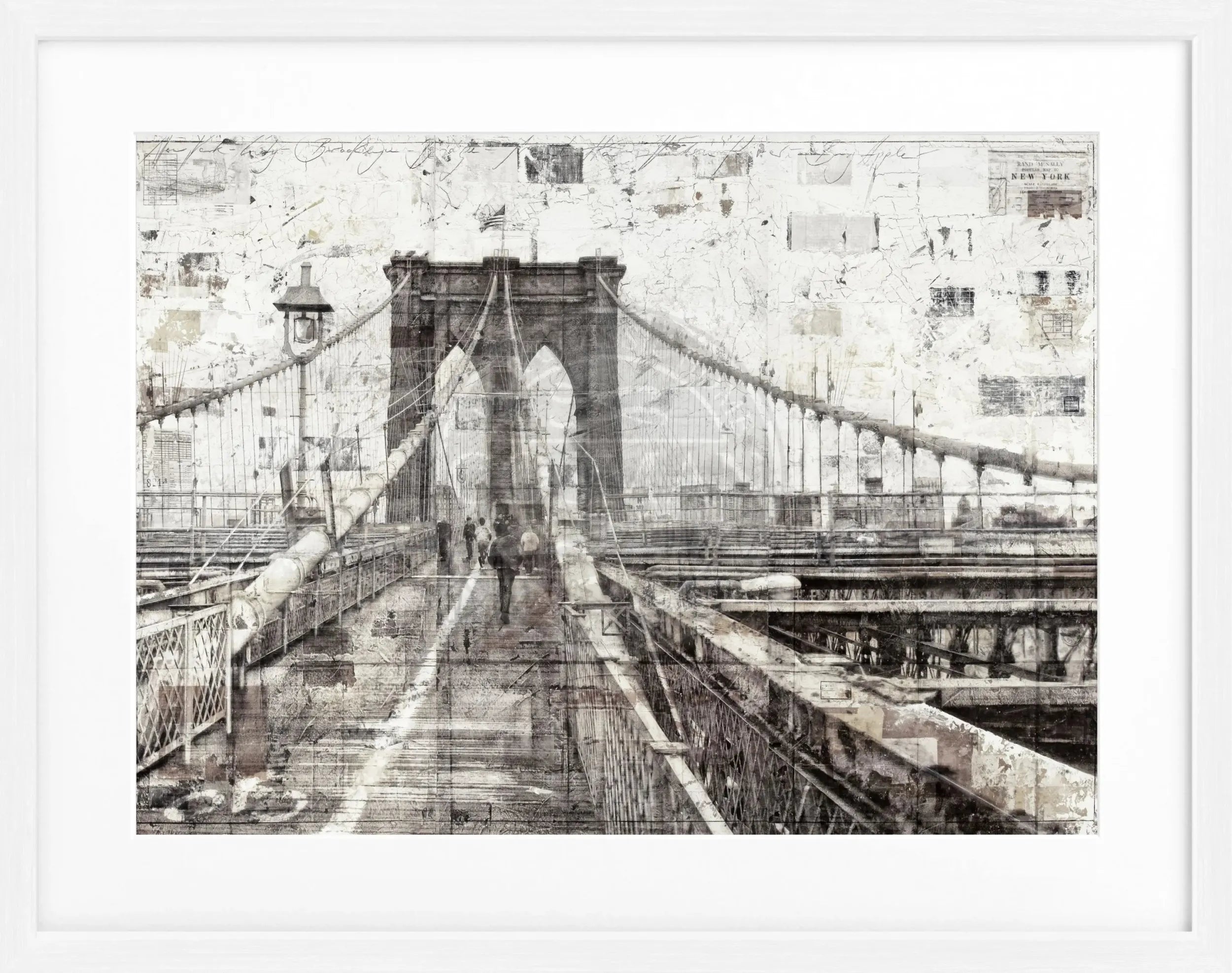 Schwarz-weiß Poster mit Rahmen von Brooklyn Bridge, von Cosman-Photocollection, 31x25 cm, urbanes Stadtbild