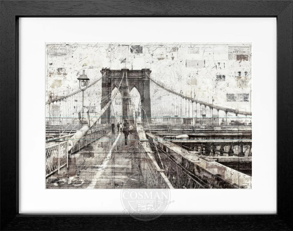 Schwarzweiß-Poster mit Rahmen von Brooklyn Bridge, von Cosman-Photocollection, 31x25 cm, Wanddekoration