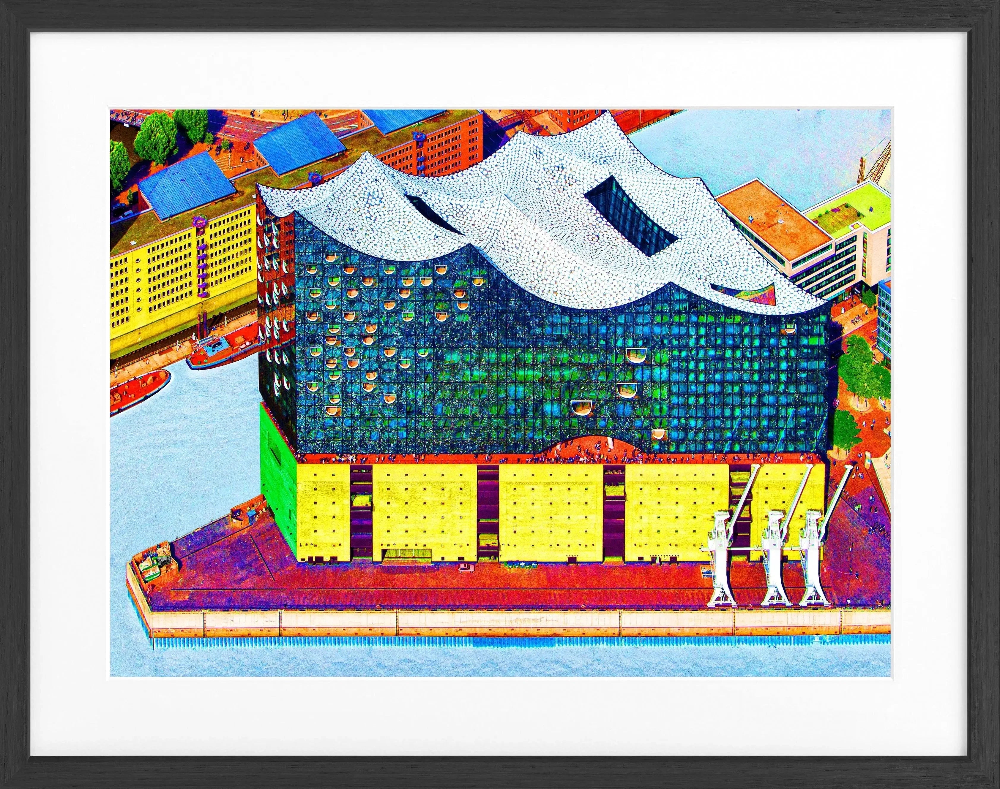 Hochwertiges Poster mit Rahmen von Cosman-Photocollection, Hamburg Elbphilharmonie, farbige Edition, 31x25cm