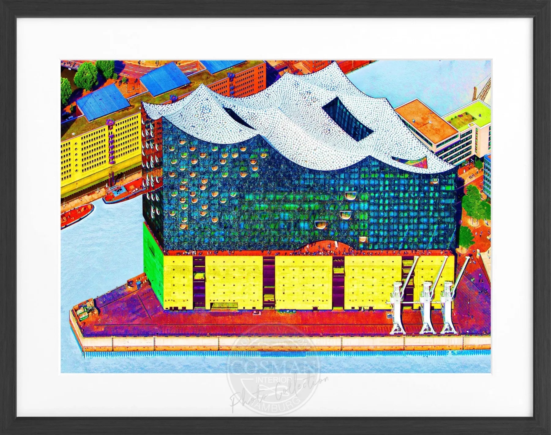 Hochwertiges Poster mit Rahmen von Cosman-Photocollection, Hamburg Elbphilharmonie, farbige Edition, 31x25cm