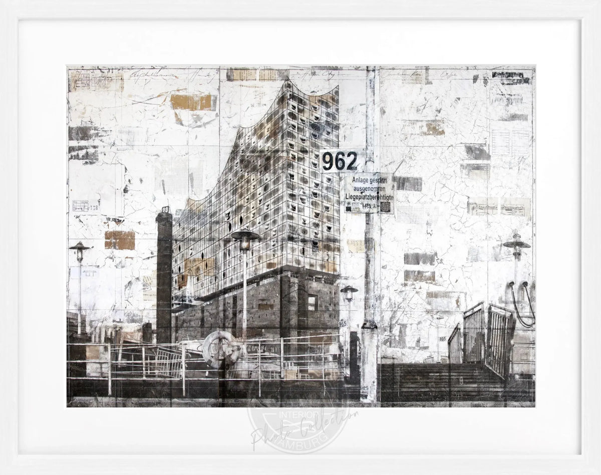 Schwarz-weiß Poster mit Rahmen der Elbphilharmonie Hamburg, von Cosman-Photocollection, Maße 31x25 cm