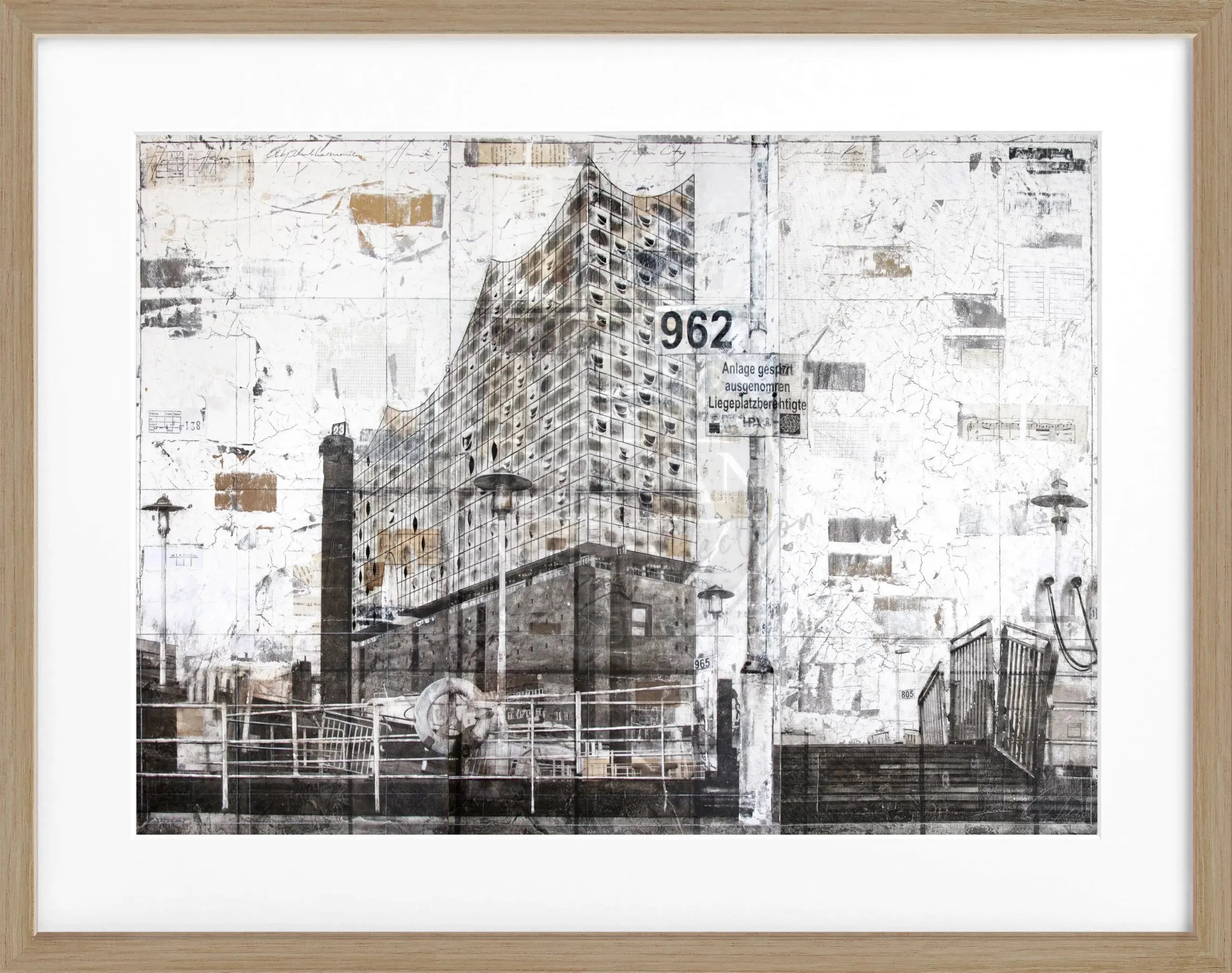 Schwarz-weiß Poster mit Rahmen von der Elbphilharmonie Hamburg, von Cosman-Photocollection, 31x25cm, Wanddekoration