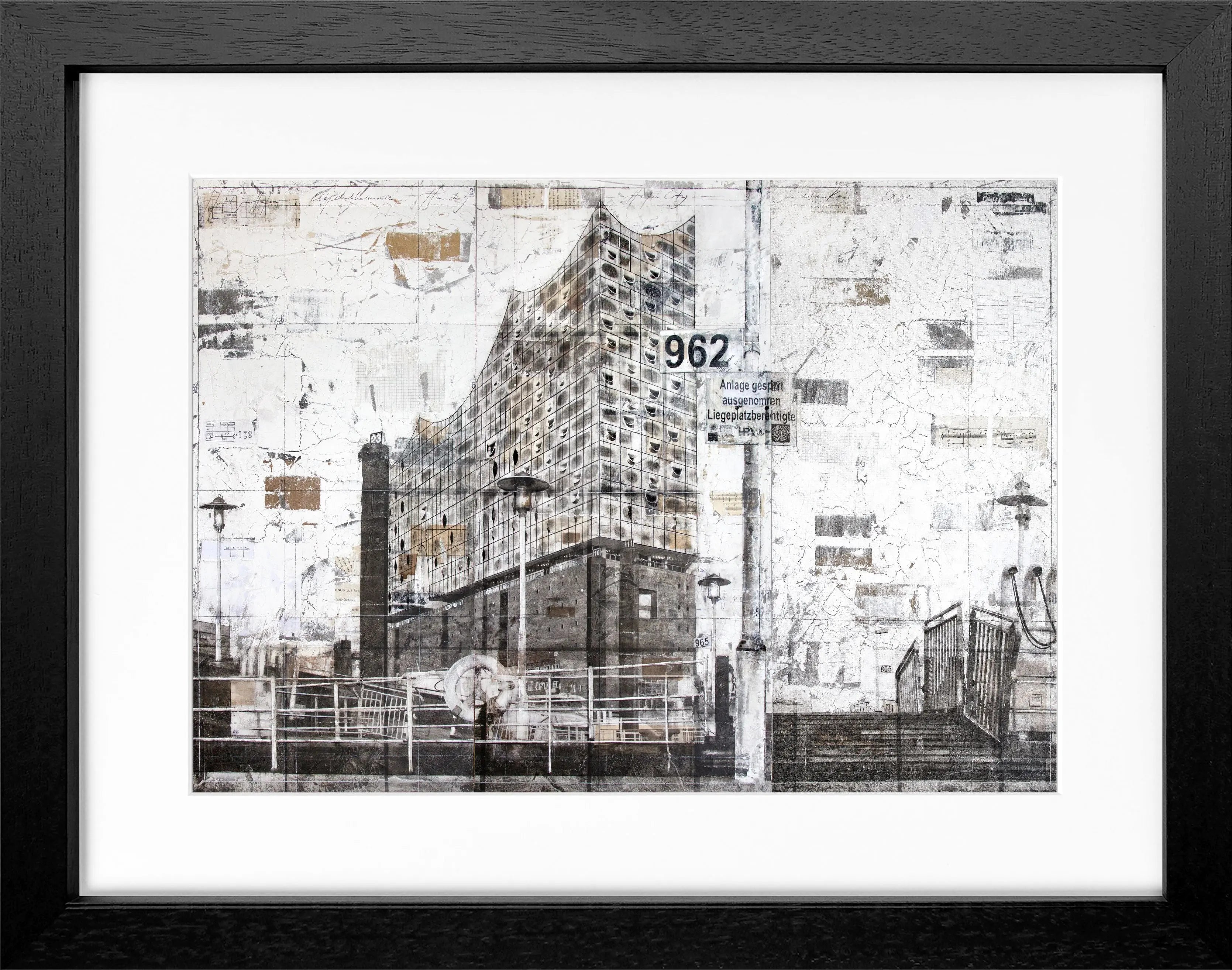 Schwarz-weiß Poster mit Rahmen der Elbphilharmonie Hamburg, von Cosman-Photocollection, 31x25 cm, Wanddekoration