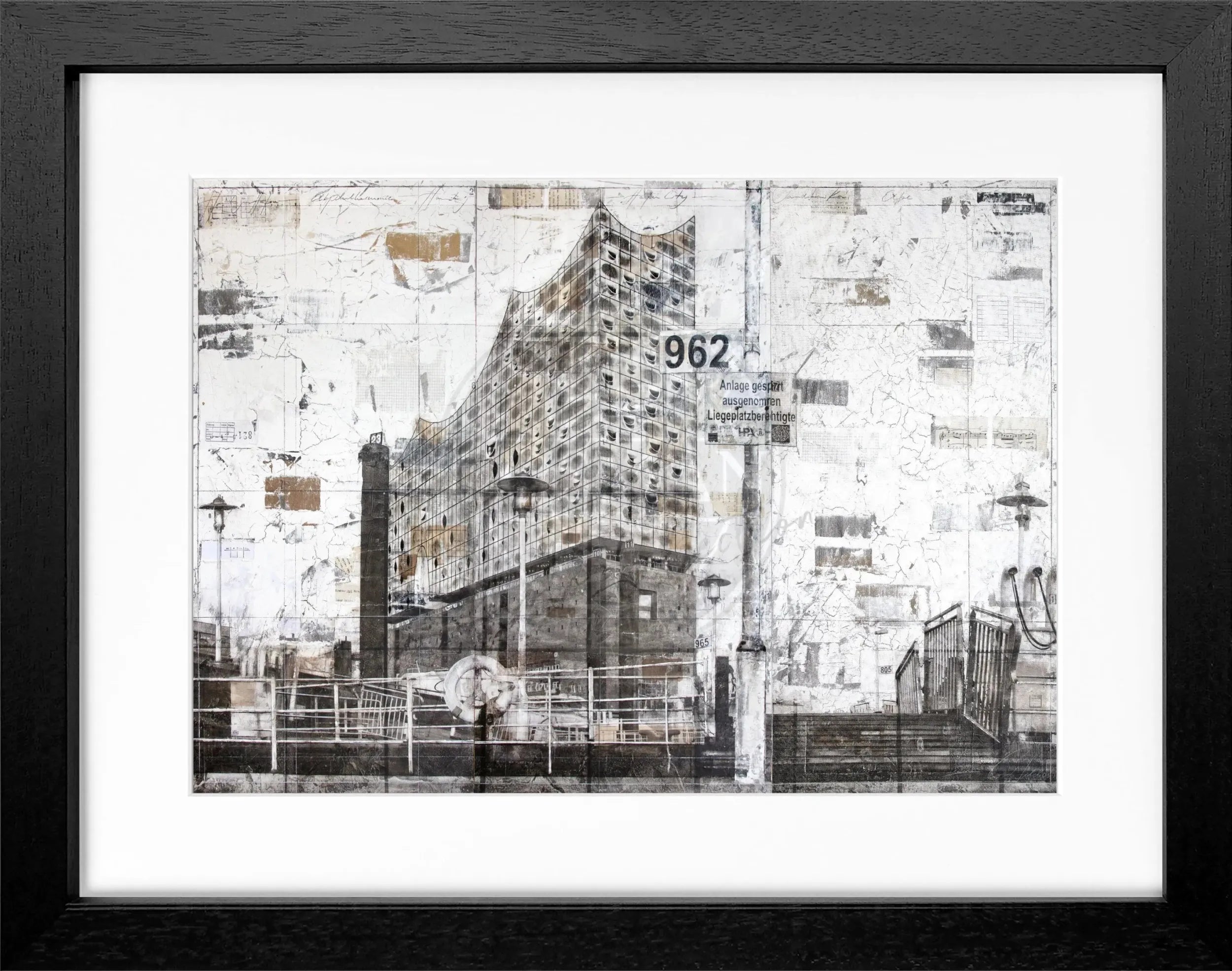 Schwarz-weiß Poster mit Rahmen der Elbphilharmonie Hamburg, von Cosman-Photocollection, 31x25 cm, Wanddekoration