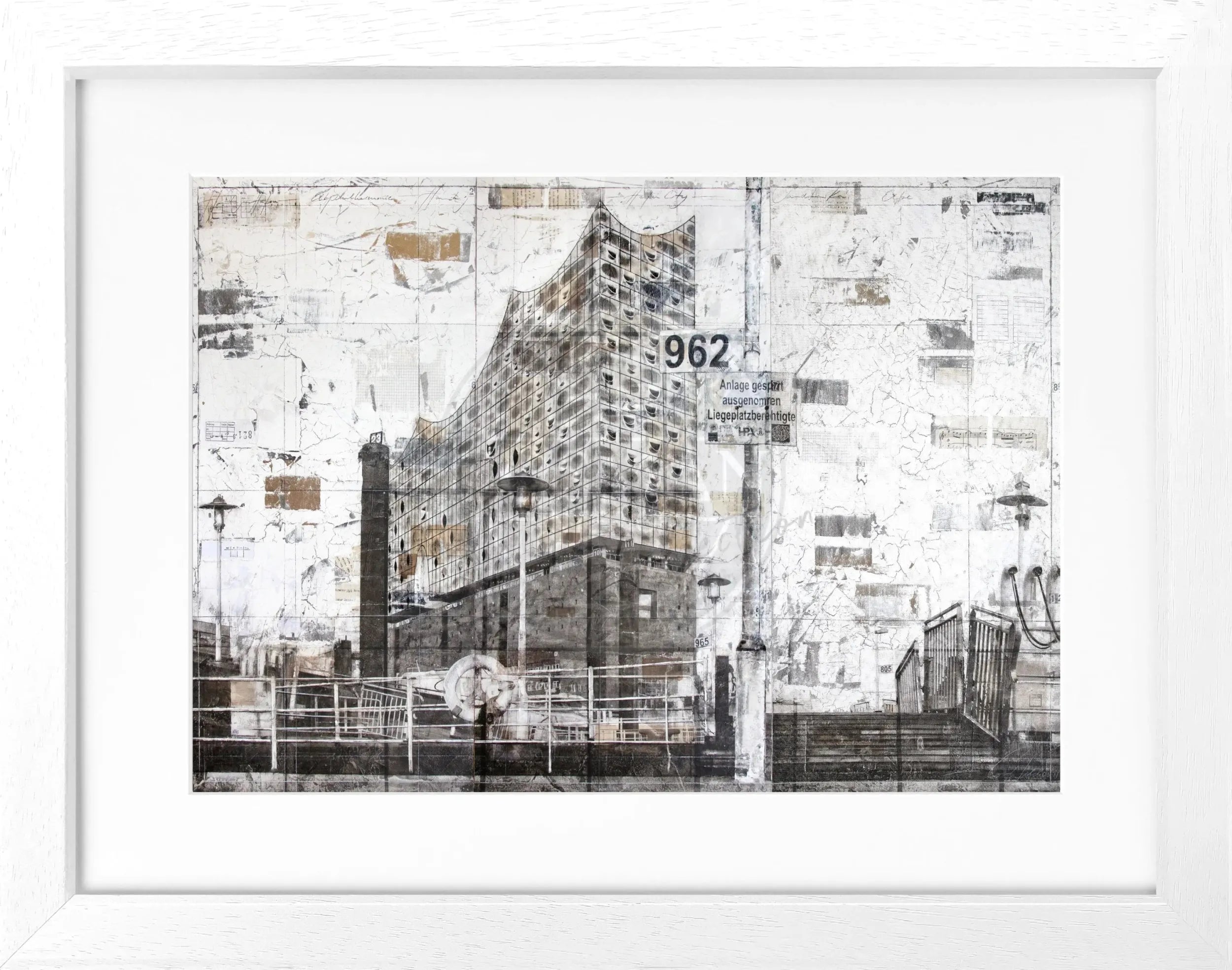 Schwarz-weiß Poster der Elbphilharmonie Hamburg im Rahmen, von Cosman-Photocollection, 31x25 cm, Kunstfotografie.