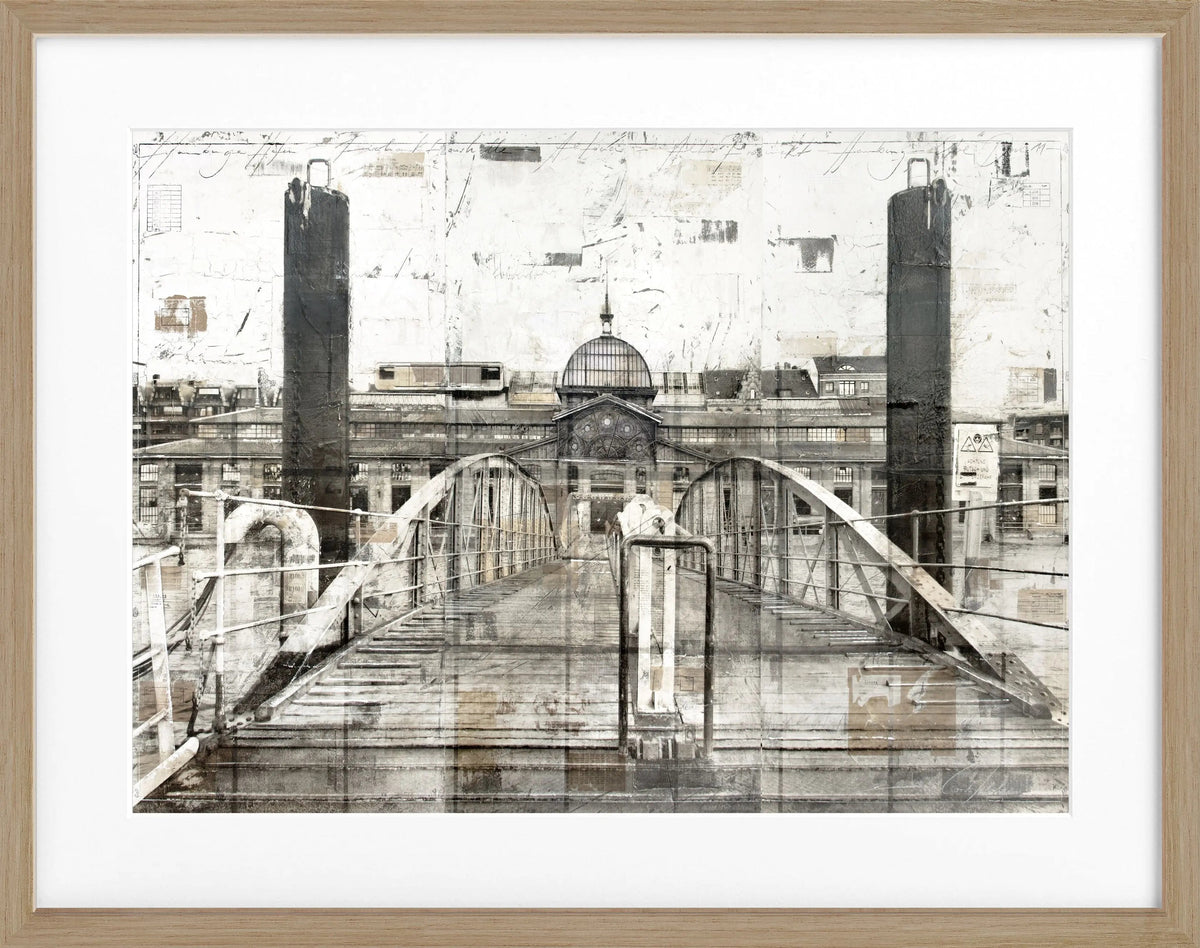 Schwarzweiß-Poster mit Rahmen, Fischauktionshalle Hamburg, von Cosman-Photocollection, 31x25 cm, Wanddekoration