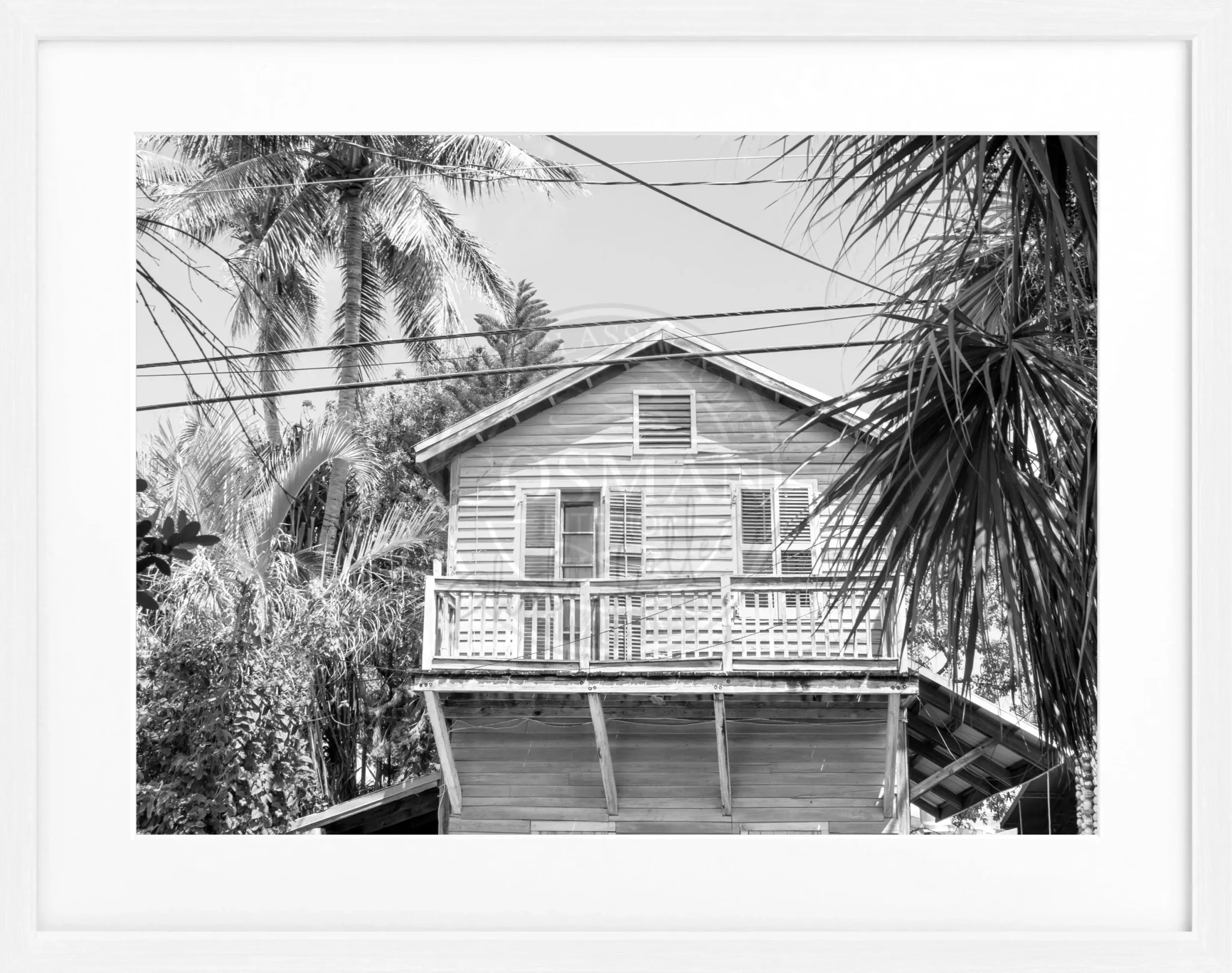 Schwarz eingerahmtes Poster Florida Key West ’Beach House’ von Cosman-Photocollection, 31x25 cm, mit Strandbild.