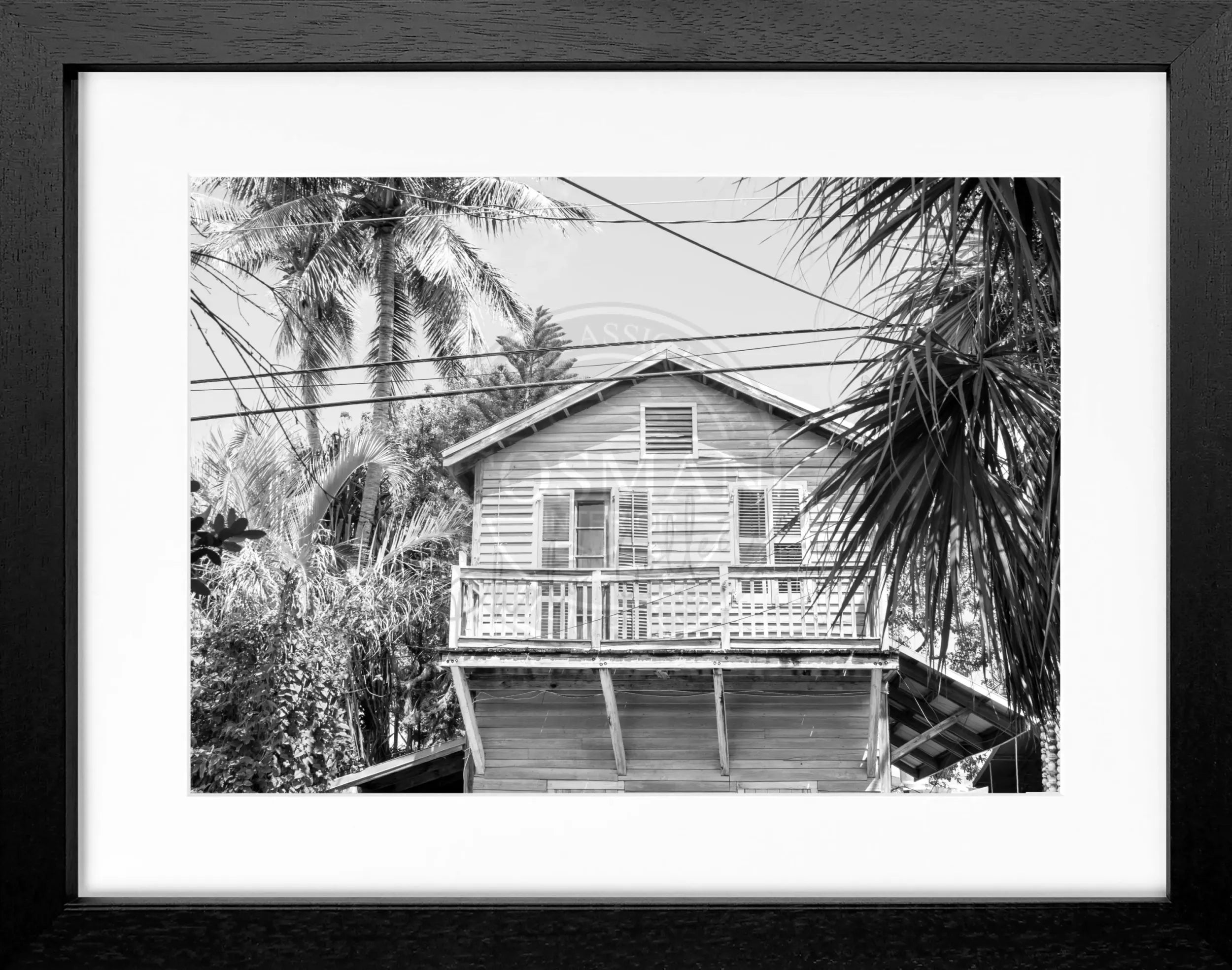 Schwarzer Poster mit Rahmen von Cosman-Photocollection, Florida Key West ’Beach House’ Motiv, 31x25 cm