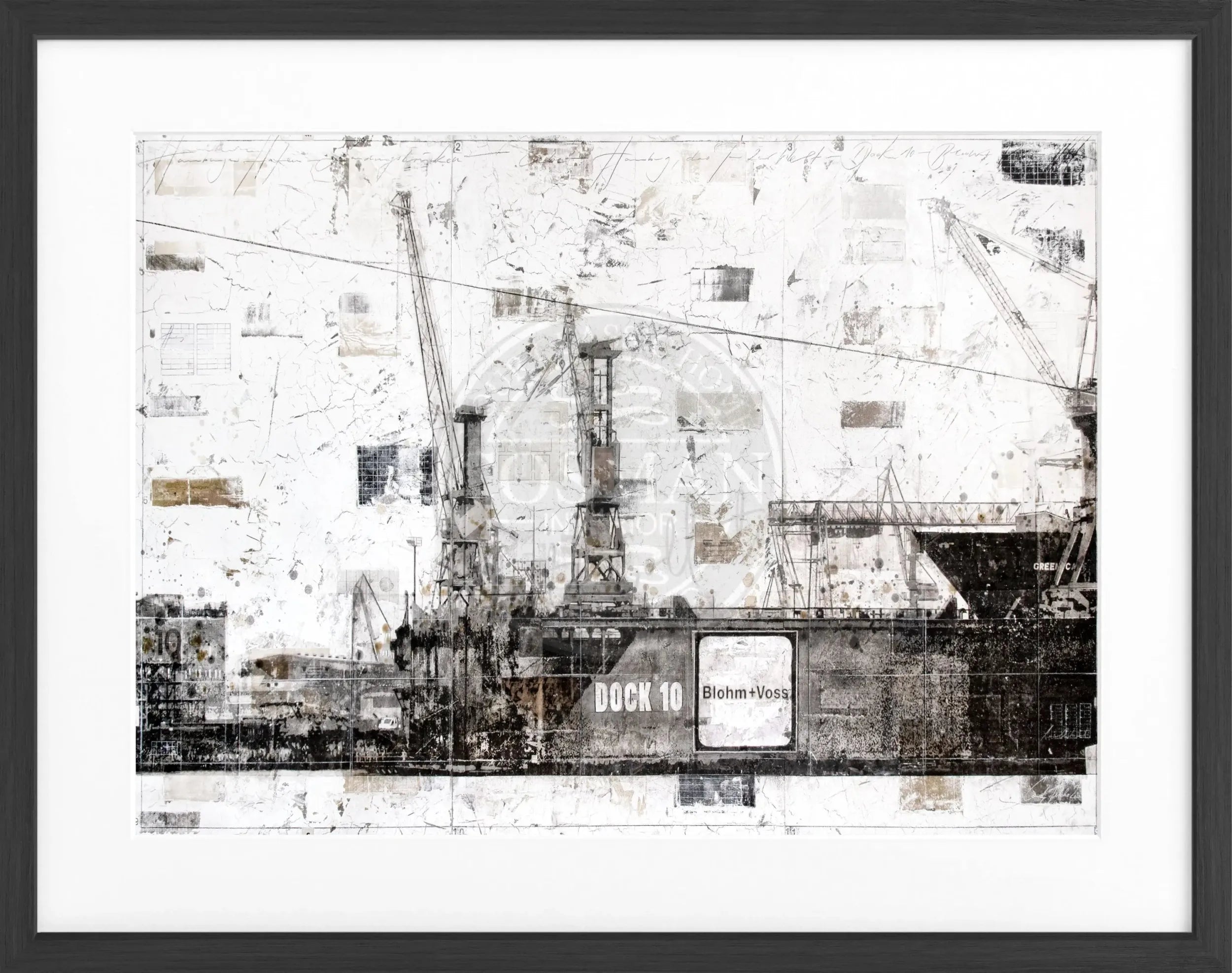 Schwarzweiß-Poster mit Rahmen, Hamburg Dock 10, von Cosman-Photocollection, 31x25cm, dekoratives Wandbild