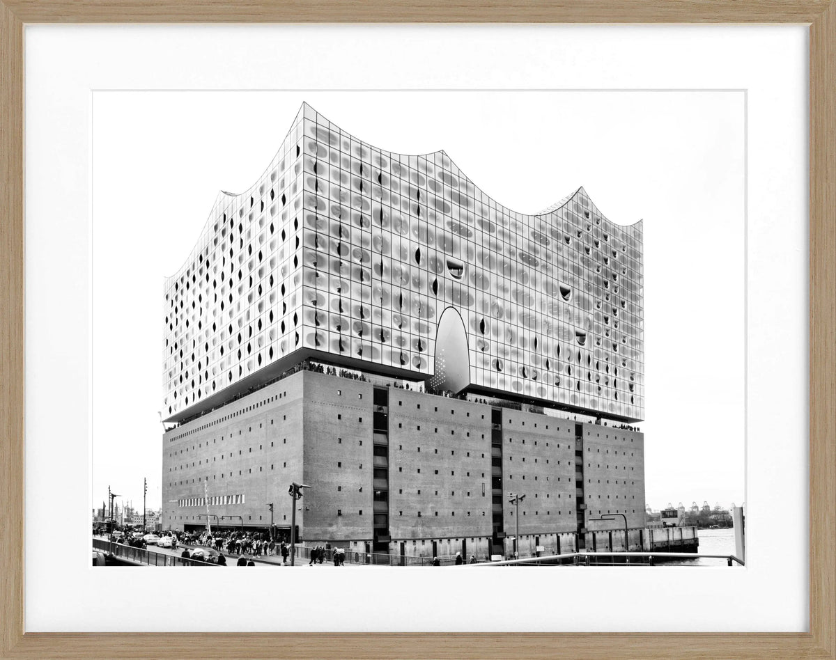 Schwarz-weiß Poster mit Rahmen von Cosman-Photocollection, Hamburg Elbphilharmonie, 31x25 cm, elegante Wanddekoration