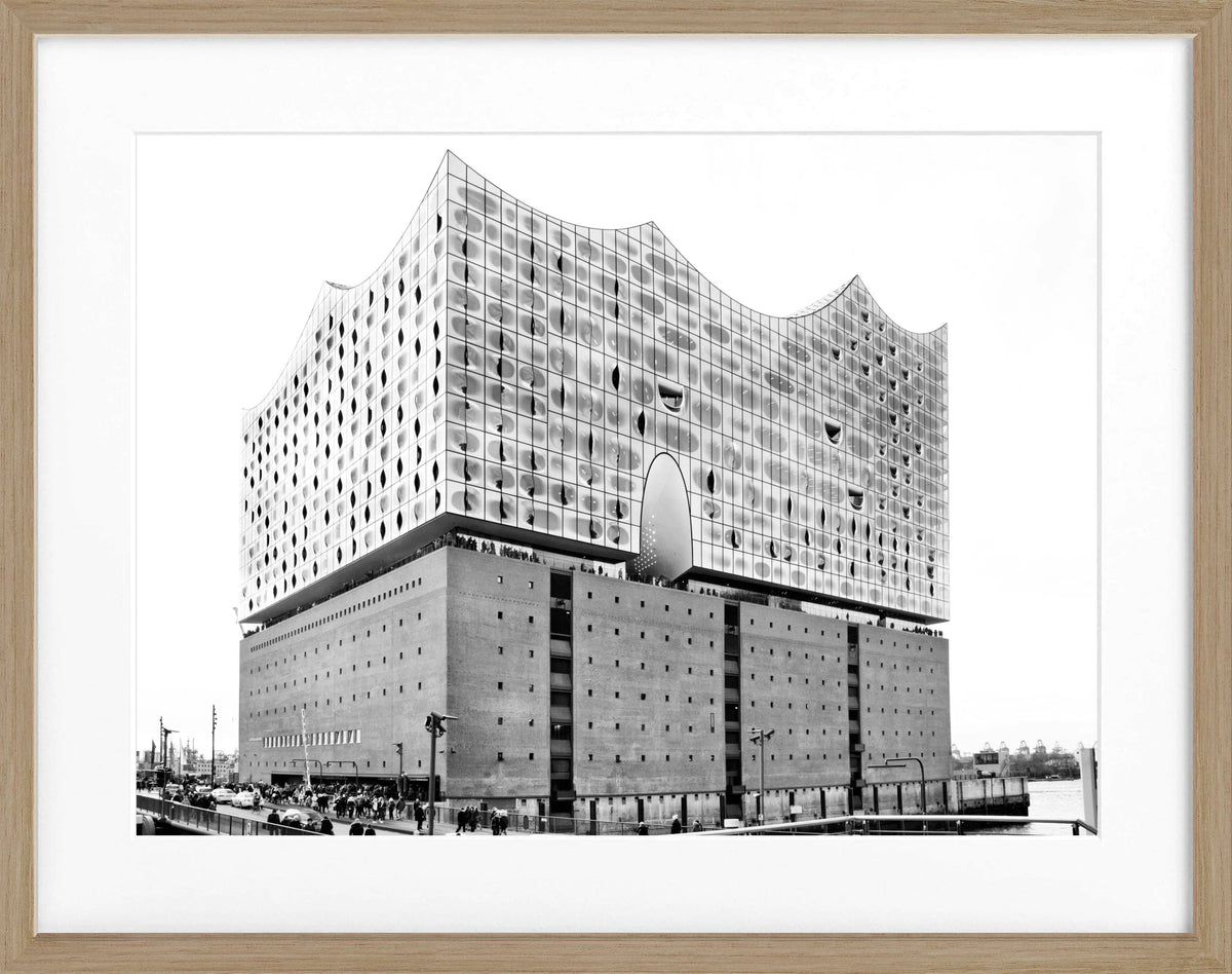 Schwarz-weiß Poster mit Rahmen von Cosman-Photocollection, Hamburg Elbphilharmonie, 31x25 cm, elegante Wanddekoration