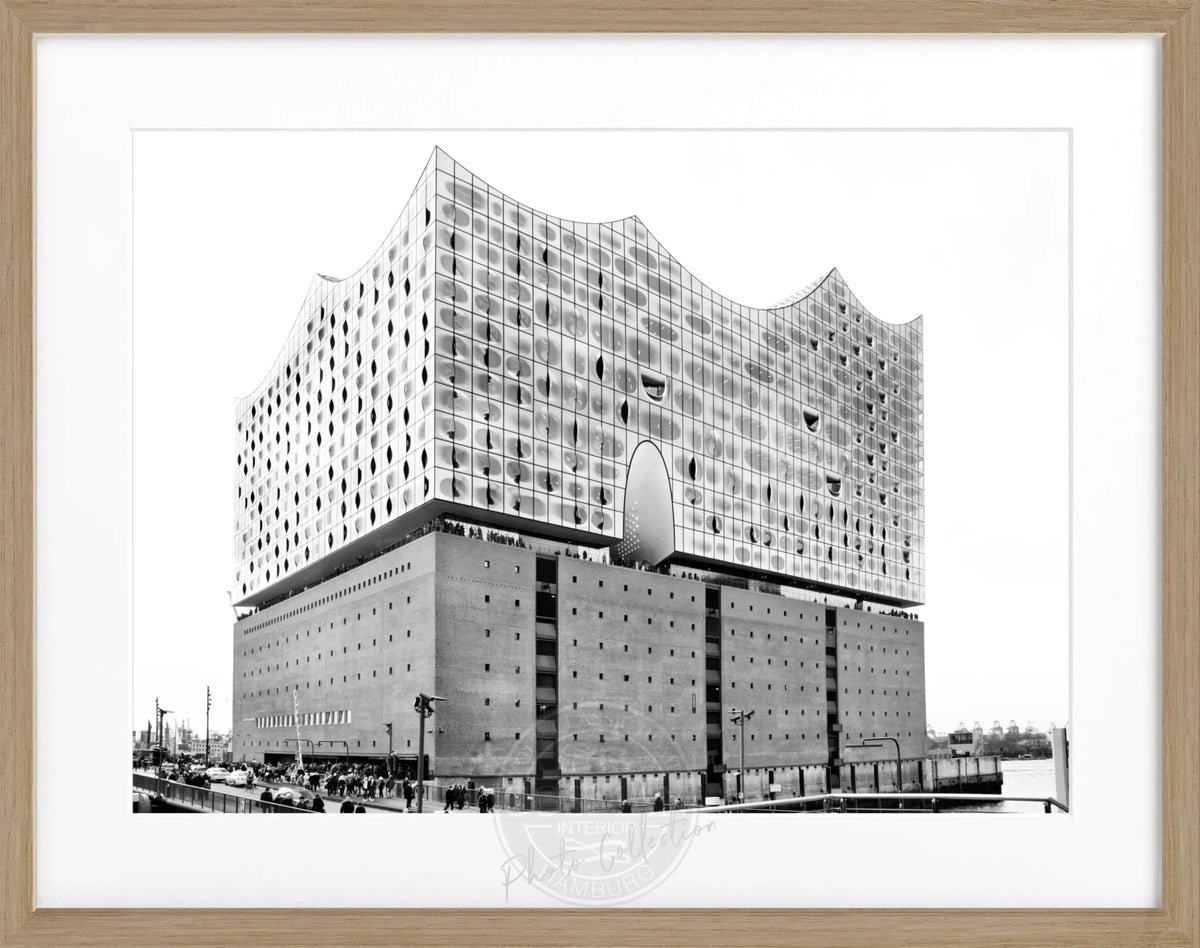 Schwarz-weiß Poster mit Rahmen von Cosman-Photocollection, Hamburg Elbphilharmonie, 31x25 cm, elegante Wanddekoration