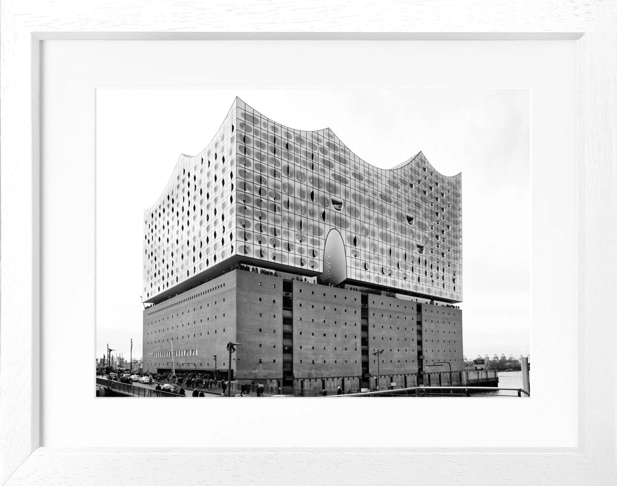 Poster mit Rahmen von Cosman-Photocollection, Hamburg Elbphilharmonie, schwarz, 31x25cm, kunstvoll und modernes Dekor.