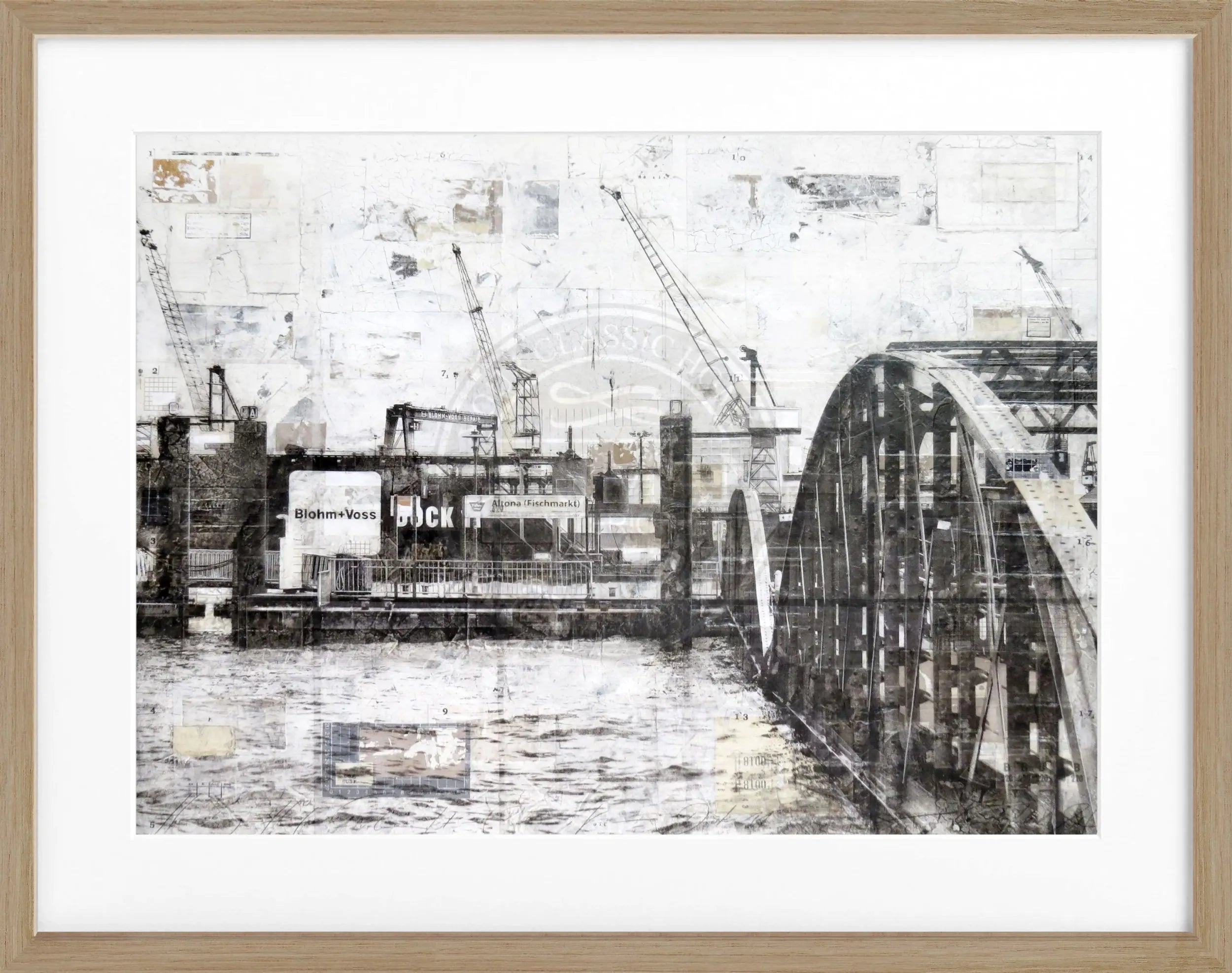 Poster mit Rahmen von Hamburg Hafen Landungsbrücken, von Cosman-Photocollection, schwarz, 31x25cm, maritime Stadtansicht