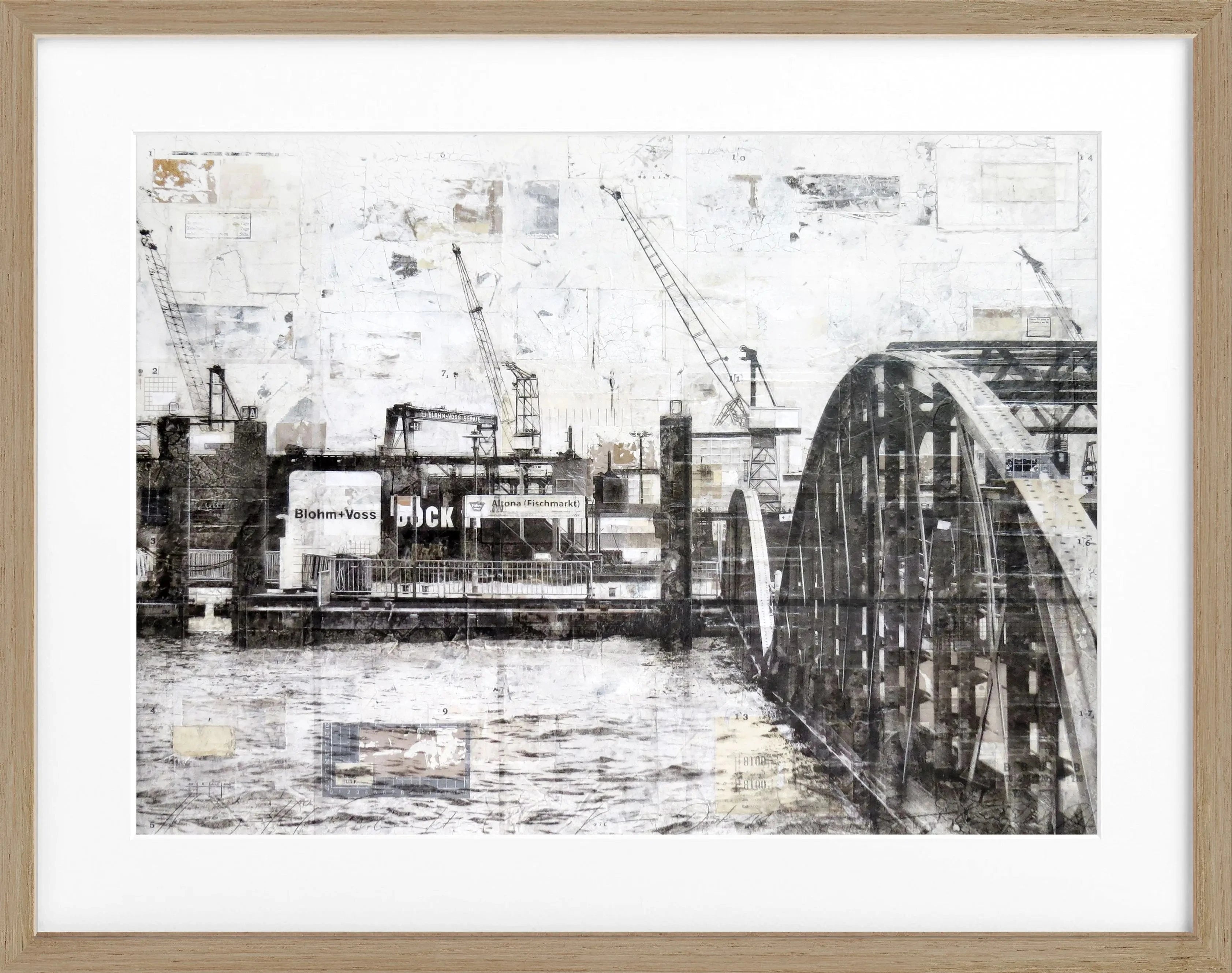 Poster mit Rahmen von Hamburg Hafen Landungsbrücken, von Cosman-Photocollection, schwarz, 31x25cm, maritime Stadtansicht