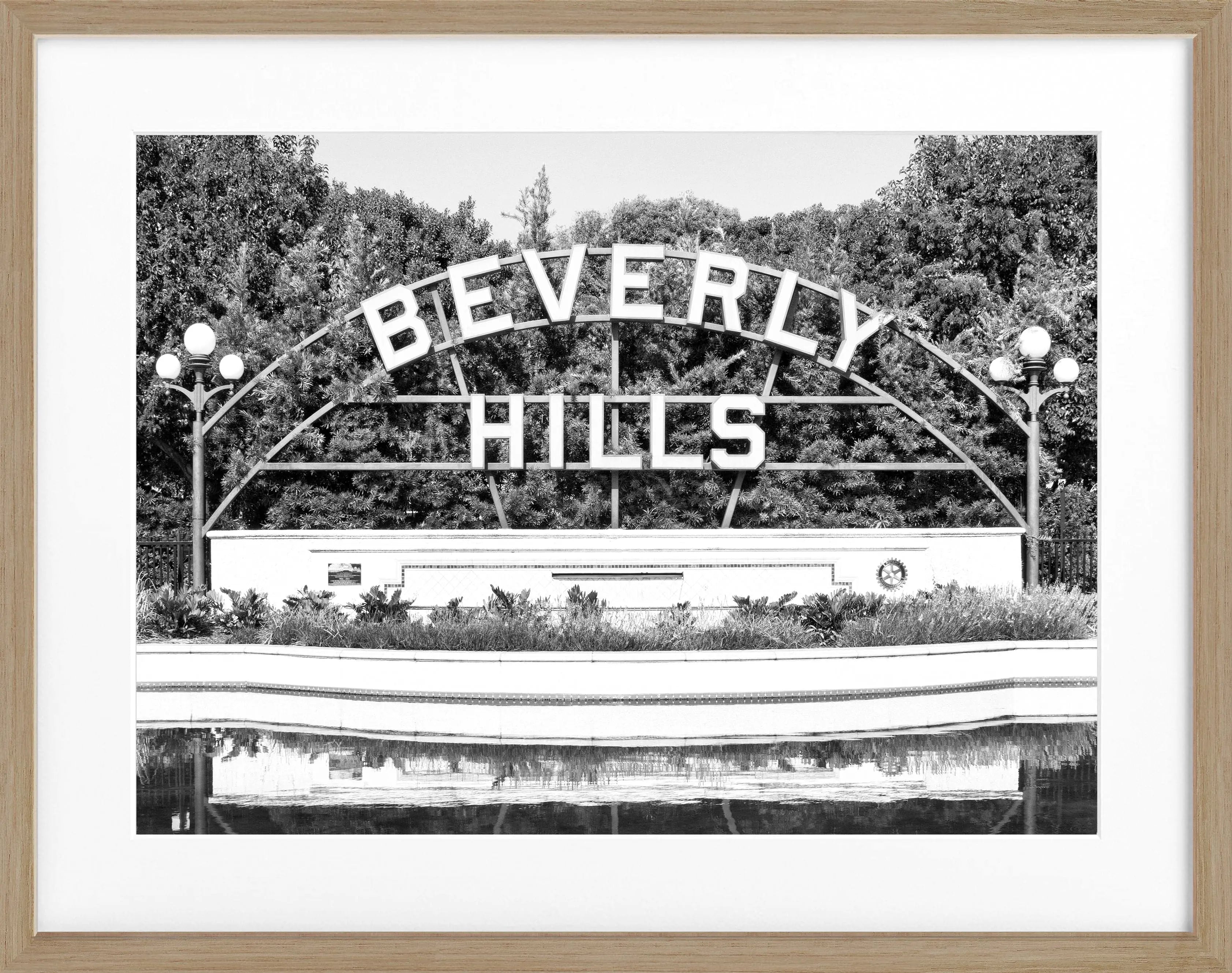 Gerahmtes Poster von Cosman-Photocollection mit dem Kalifornien Beverly Hills Schild, schwarz, 31x25 cm, Wanddekoration