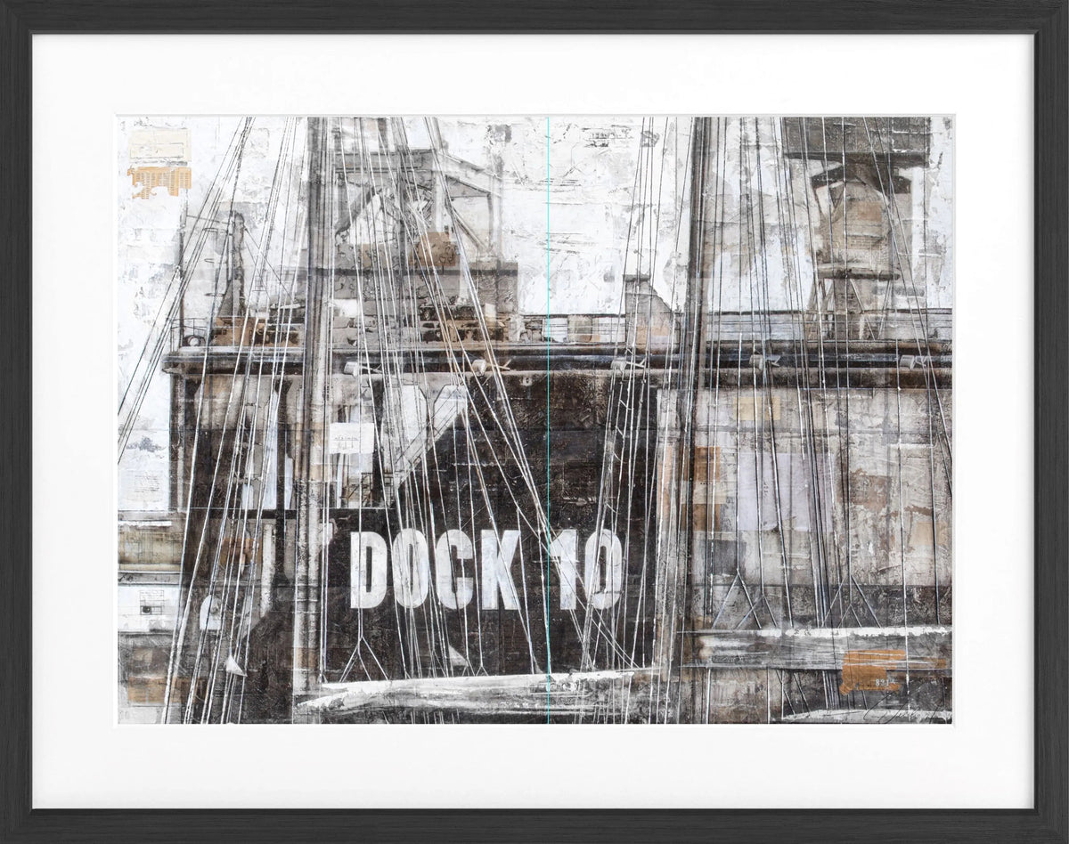 Schwarz-weiß Poster mit Rahmen von Cosman-Photocollection, Hamburg Hafen Dock 10, Kunstprint, 31x25 cm