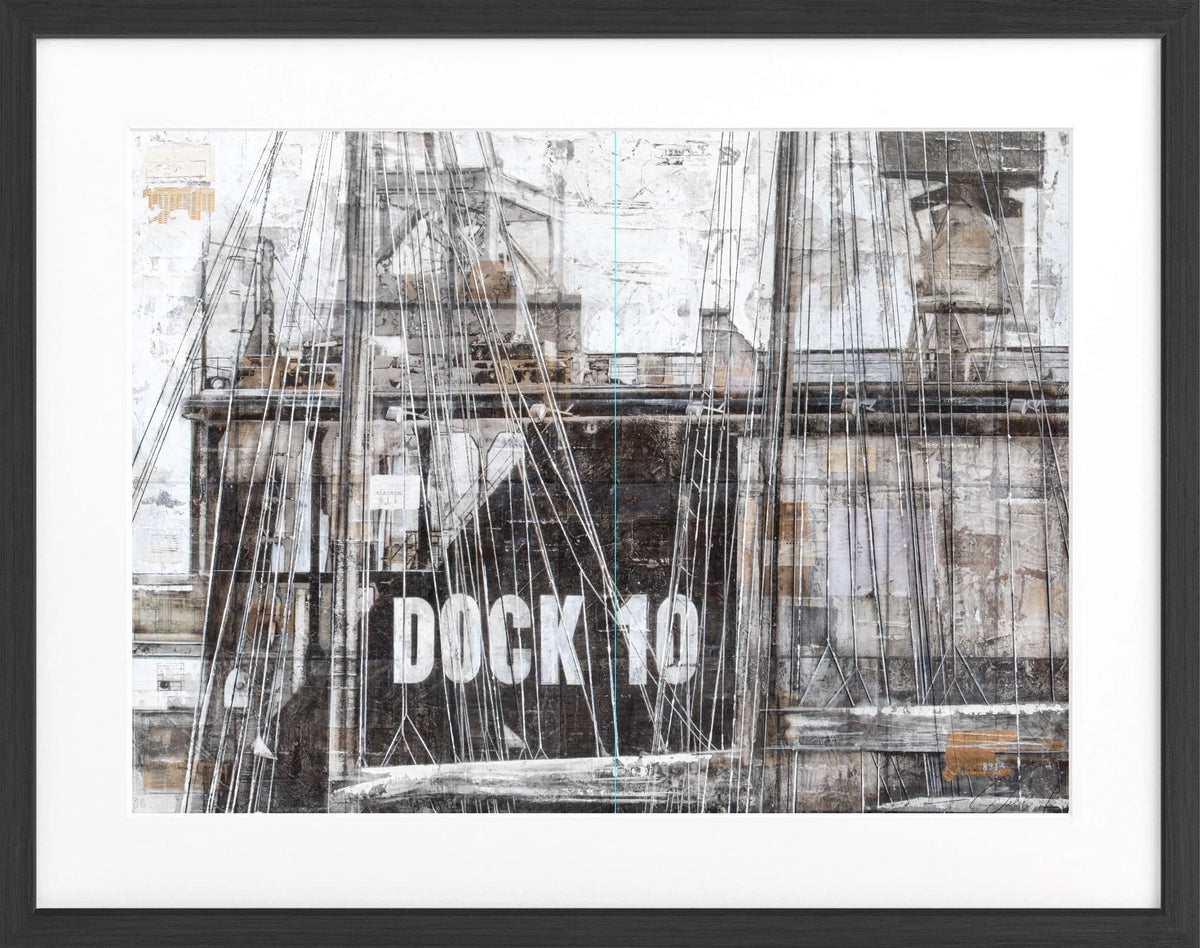 Schwarz-weiß Poster mit Rahmen von Cosman-Photocollection, Hamburg Hafen Dock 10, Kunstprint, 31x25 cm