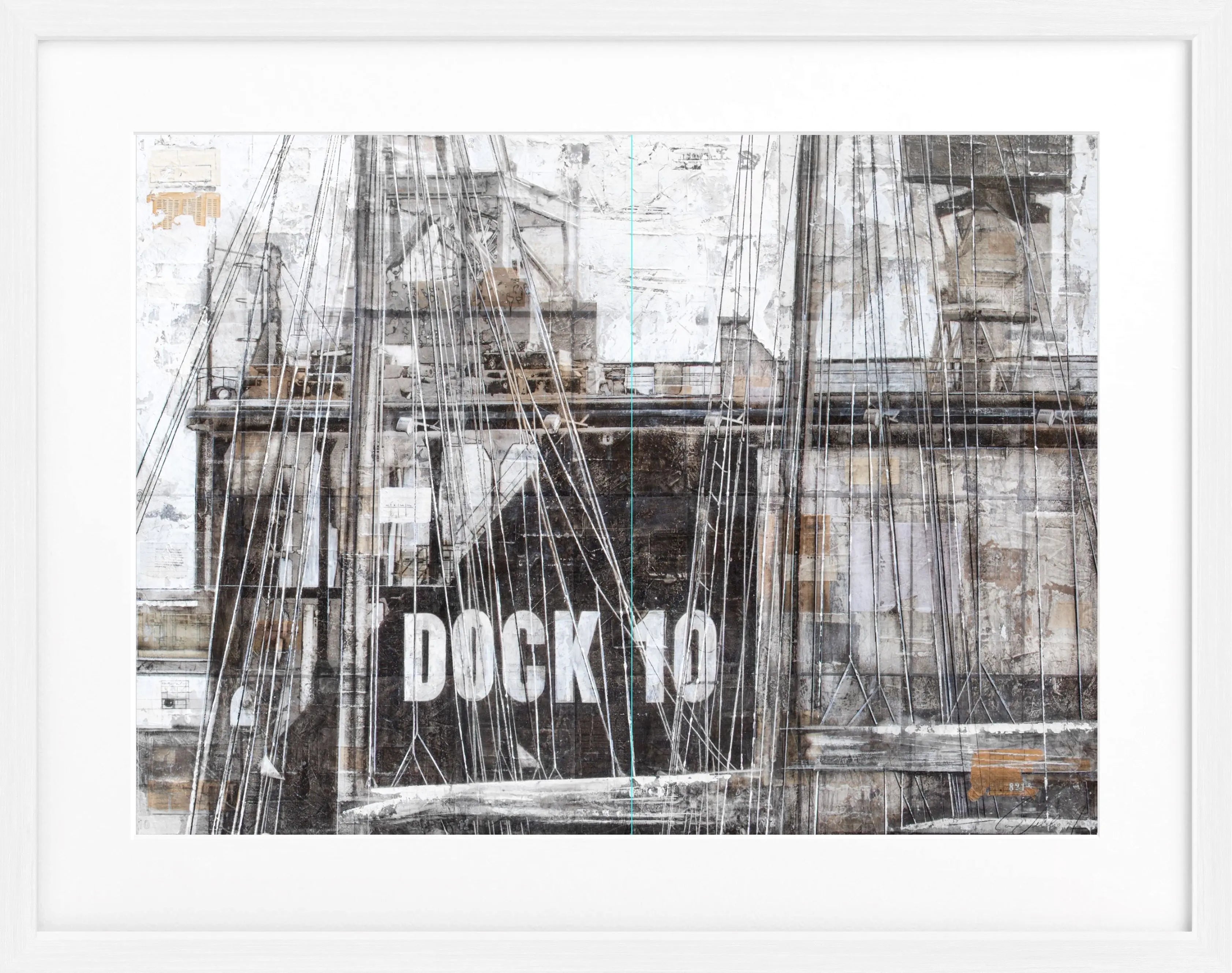 Schwarz-weiß Poster mit Rahmen von Cosman-Photocollection, Hamburg Hafen ’Dock 10’, Kunst, 31x25cm, Wanddekoration
