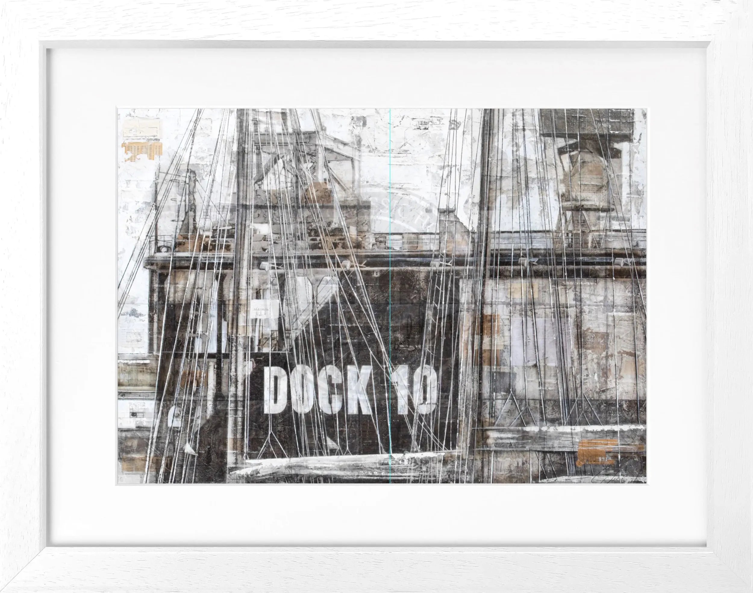 Schwarz-weiß Poster mit Rahmen, Kunst Hamburg Hafen Dock 10 von Cosman-Photocollection, 31x25cm, maritime Fotokunst