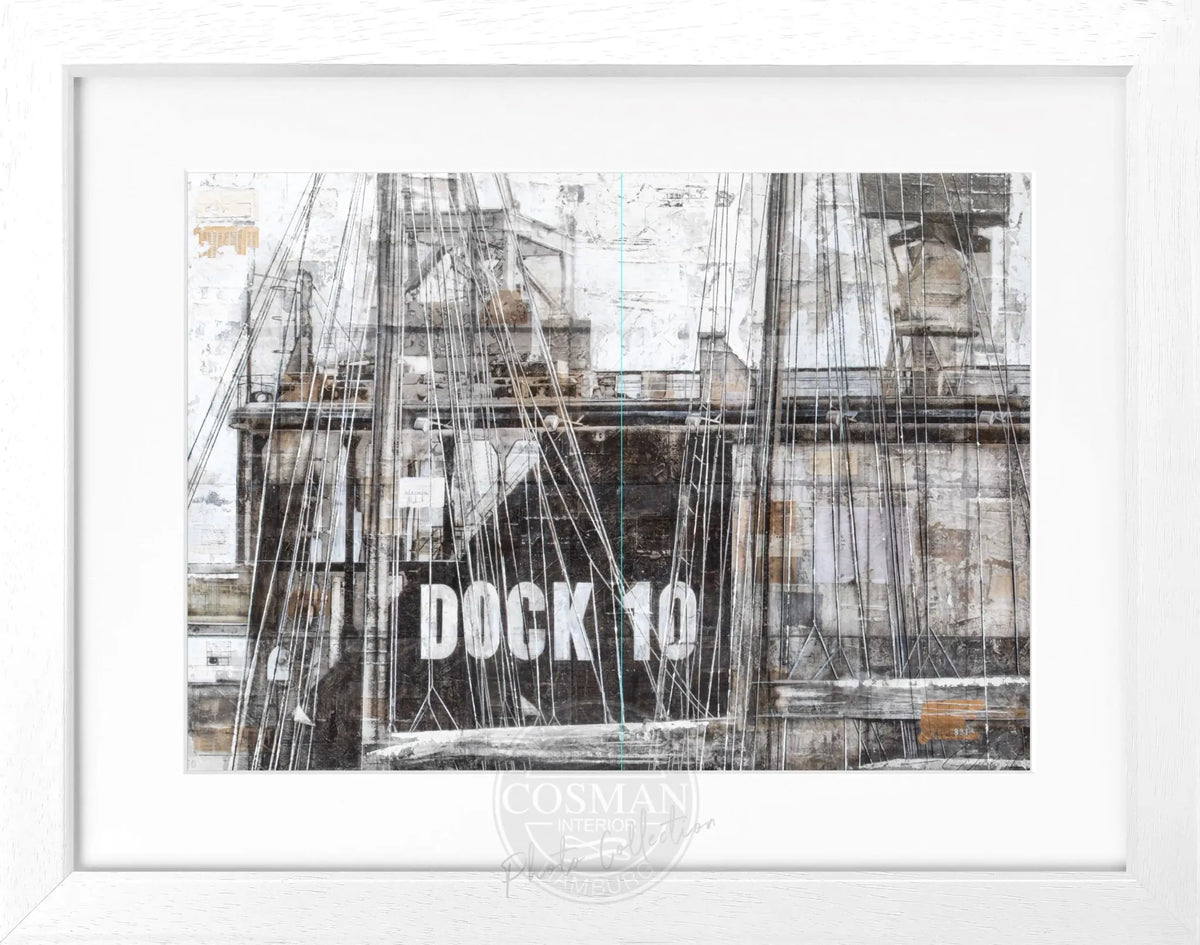 Schwarz-weiß Poster mit Rahmen, Kunst Hamburg Hafen Dock 10 von Cosman-Photocollection, 31x25cm, maritime Fotokunst