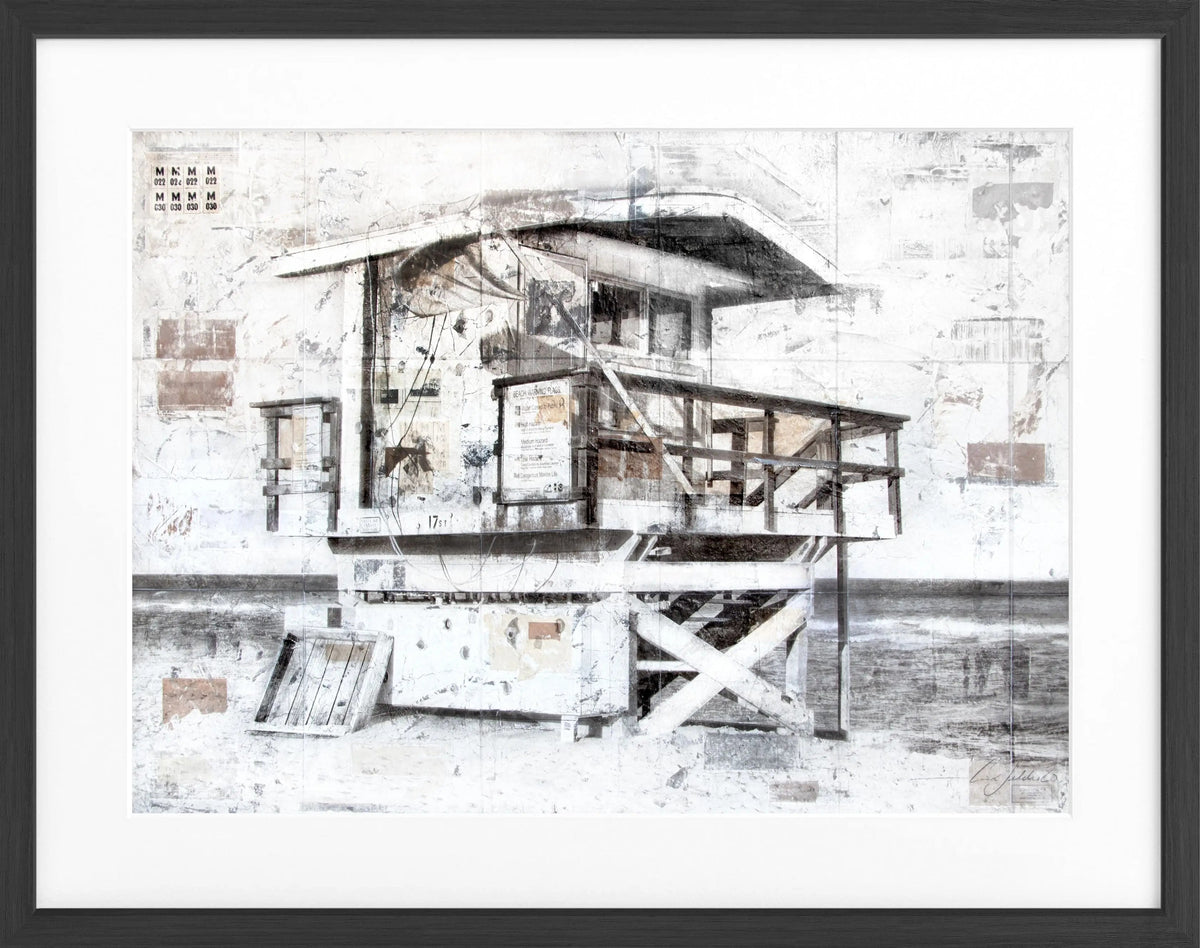 Poster mit Rahmen ‚Lifeguard‘ Florida Miami Beach von Cosman-Photocollection, schwarz, 31x25 cm, dekoratives Strandmotiv