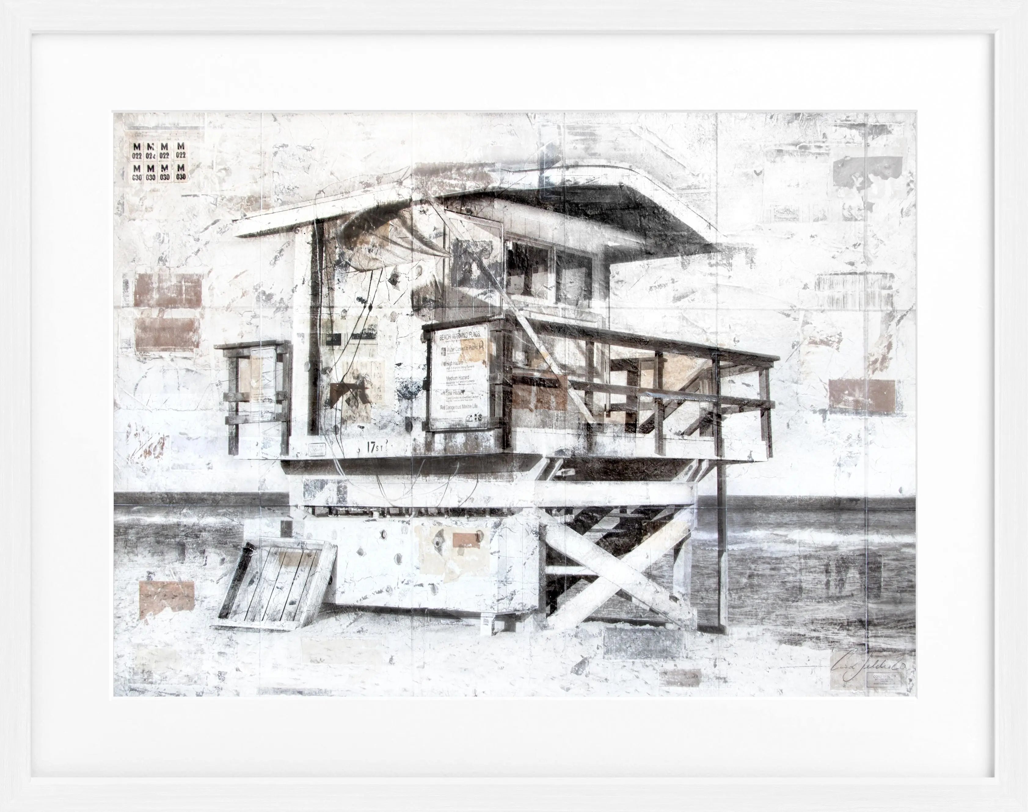 Poster mit schwarzem Rahmen, „Lifeguard“ Motiv aus Florida Miami Beach, von Cosman-Photocollection, 31x25 cm