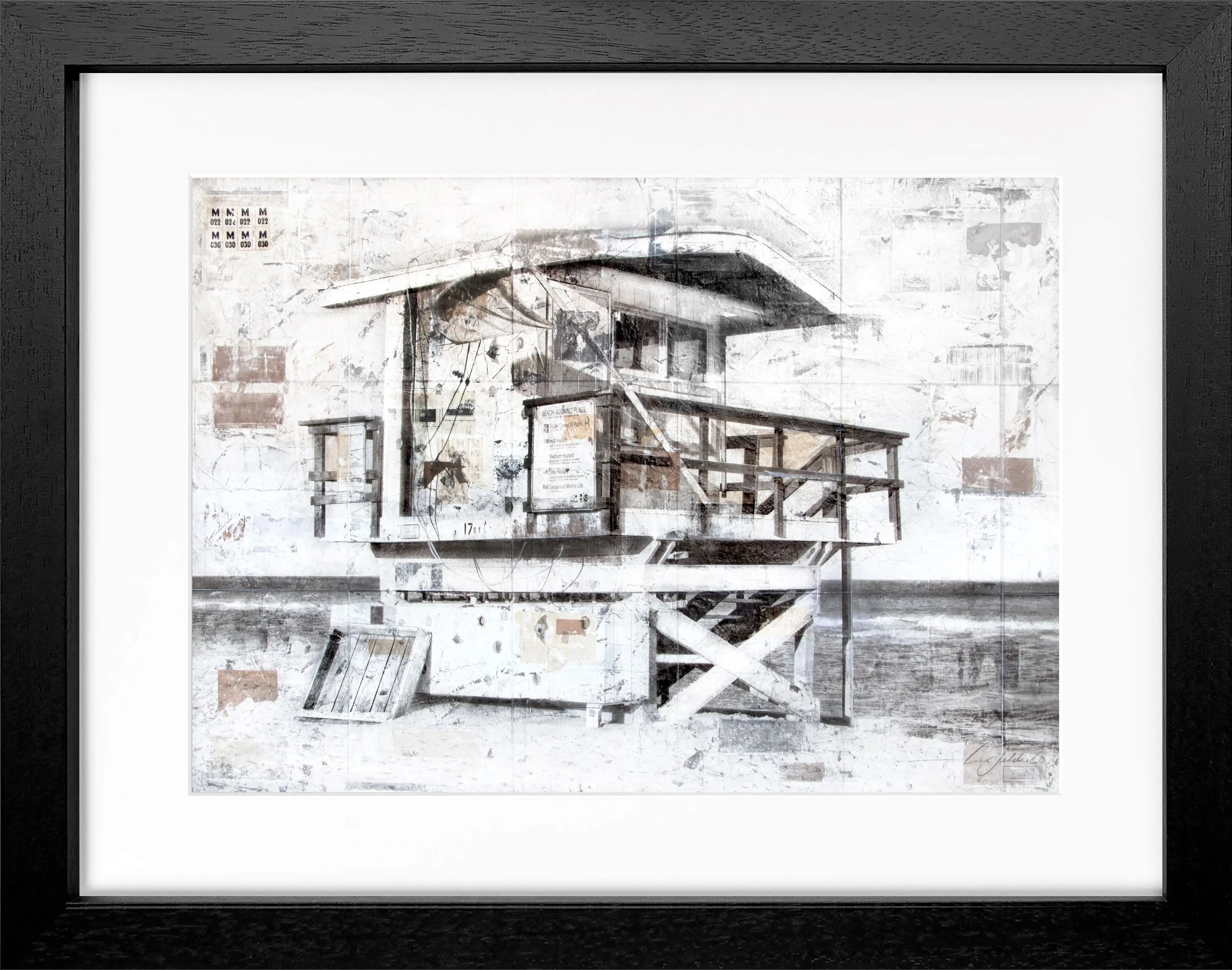 Poster mit Rahmen „Lifeguard“ Florida Miami Beach von Cosman-Photocollection, 31x25cm, schwarz, lebendiges Strandmotiv