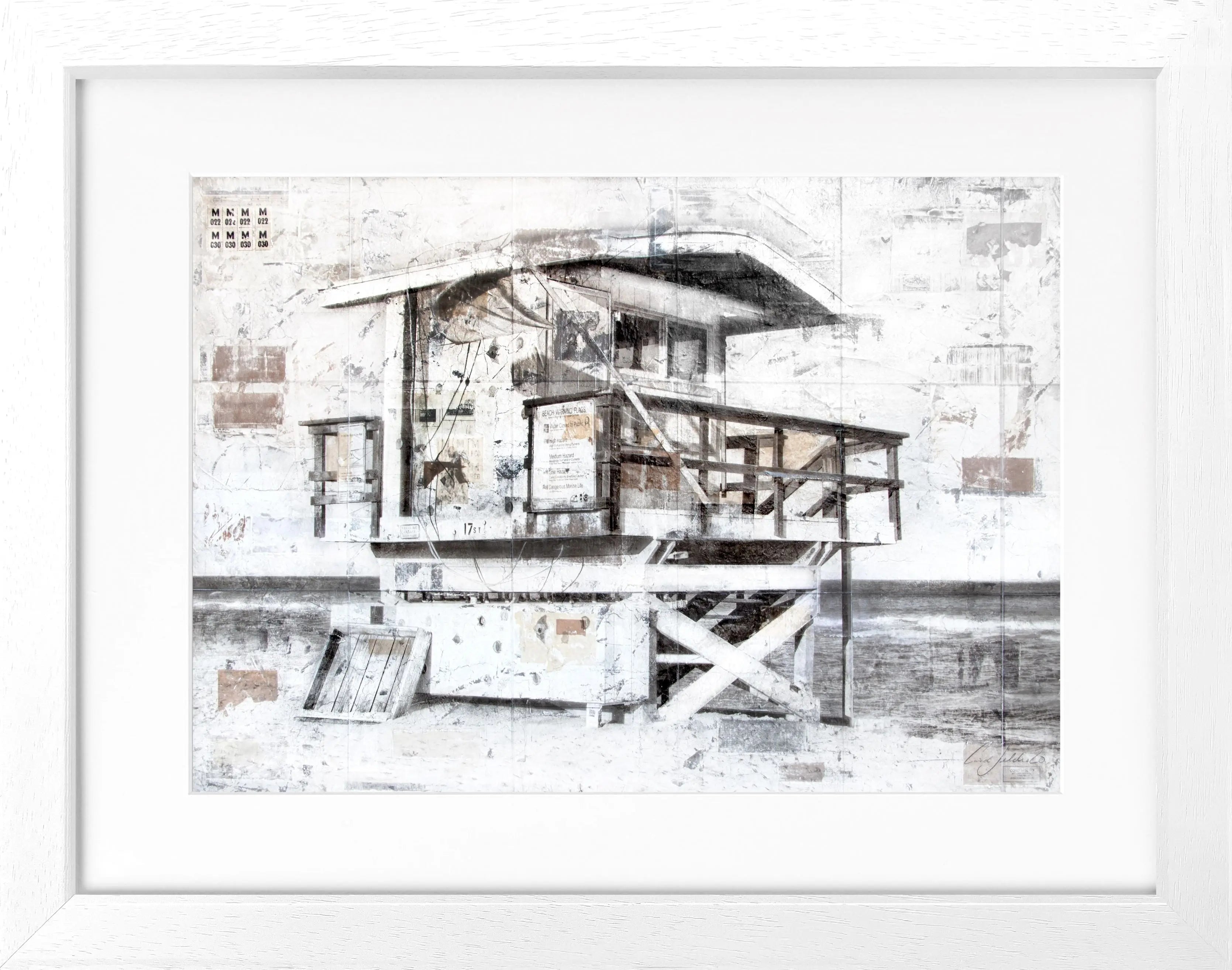 Poster mit Rahmen 'Lifeguard' von Cosman-Photocollection, Florida Miami Beach, Schwarz, 31x25cm.