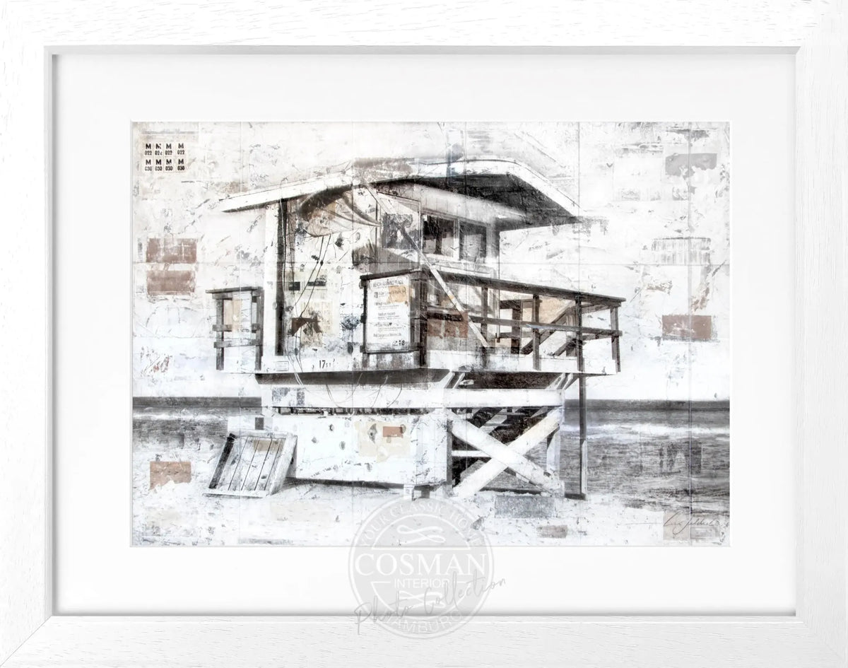Poster mit Rahmen 'Lifeguard' von Cosman-Photocollection, Florida Miami Beach, Schwarz, 31x25cm.