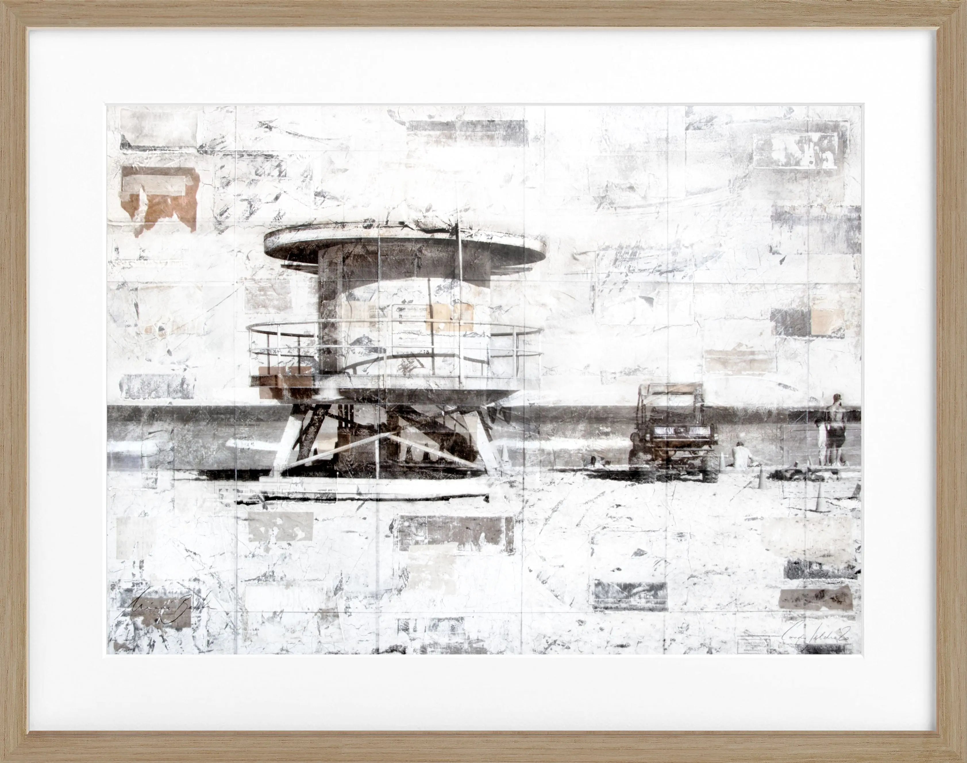 Poster mit Rahmen 'Lifeguard' von Cosman-Photocollection, Florida Miami Beach, 31x25 cm, schwarz, lebendiges Strandmotiv