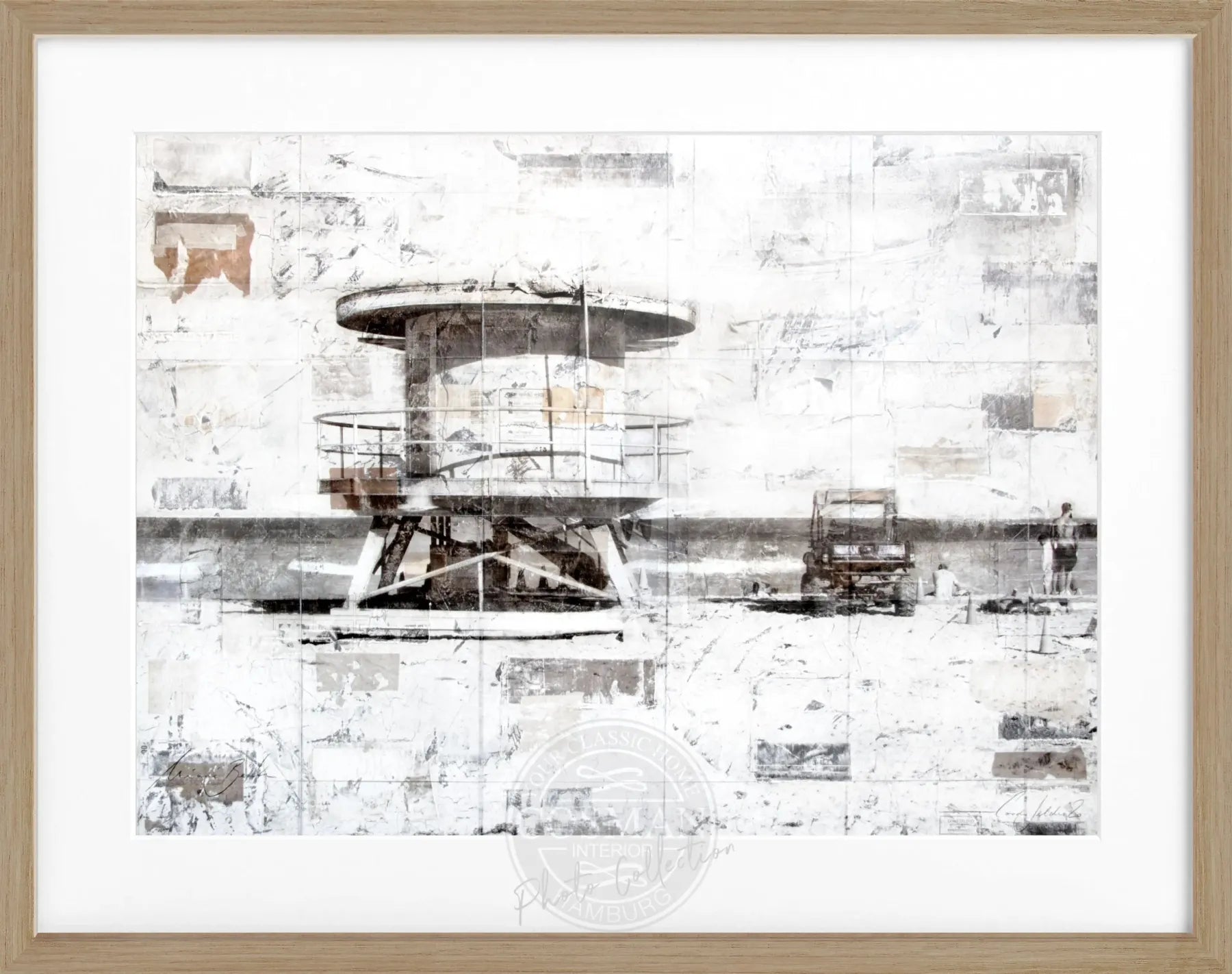 Poster mit Rahmen 'Lifeguard' von Cosman-Photocollection, Florida Miami Beach, 31x25 cm, schwarz, lebendiges Strandmotiv