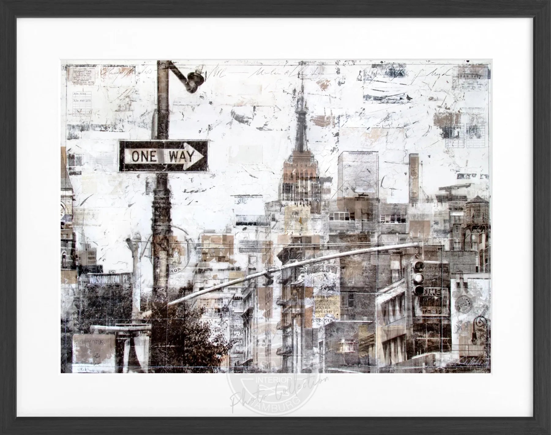 Schwarz-weißer Poster mit Rahmen von New York 'ONE WAY' von Cosman-Photocollection, 31x25 cm, urbanes Stadtmotiv