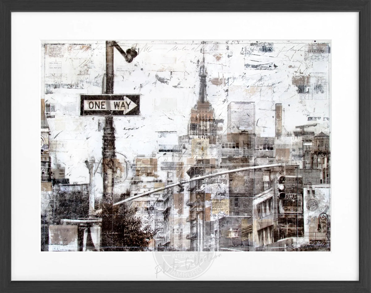 Schwarz-weißer Poster mit Rahmen von New York 'ONE WAY' von Cosman-Photocollection, 31x25 cm, urbanes Stadtmotiv
