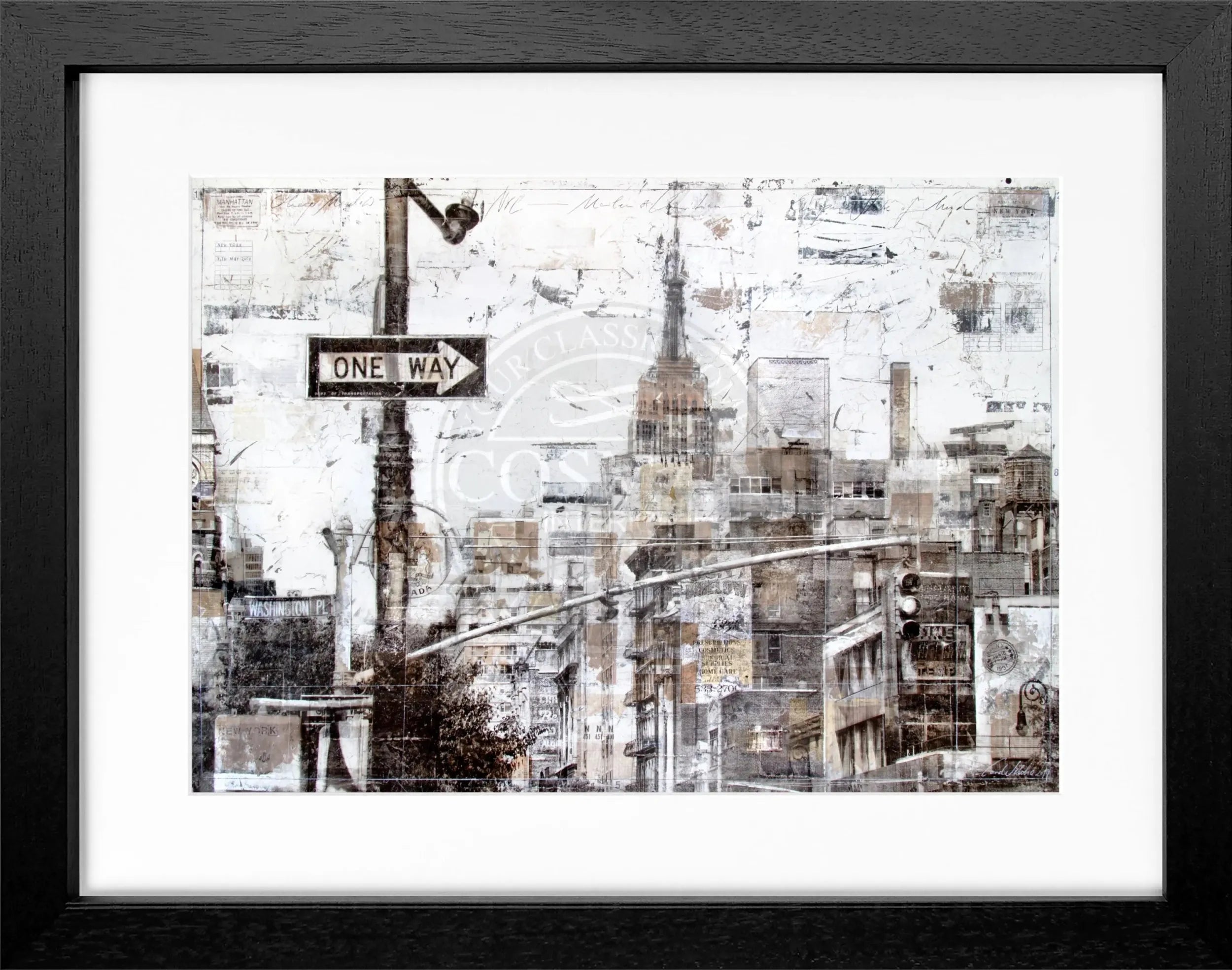 Schwarzer Poster mit Rahmen, New York ’ONE WAY’ Motiv, von Cosman-Photocollection, 31x25cm, stilvolle Wanddekoration